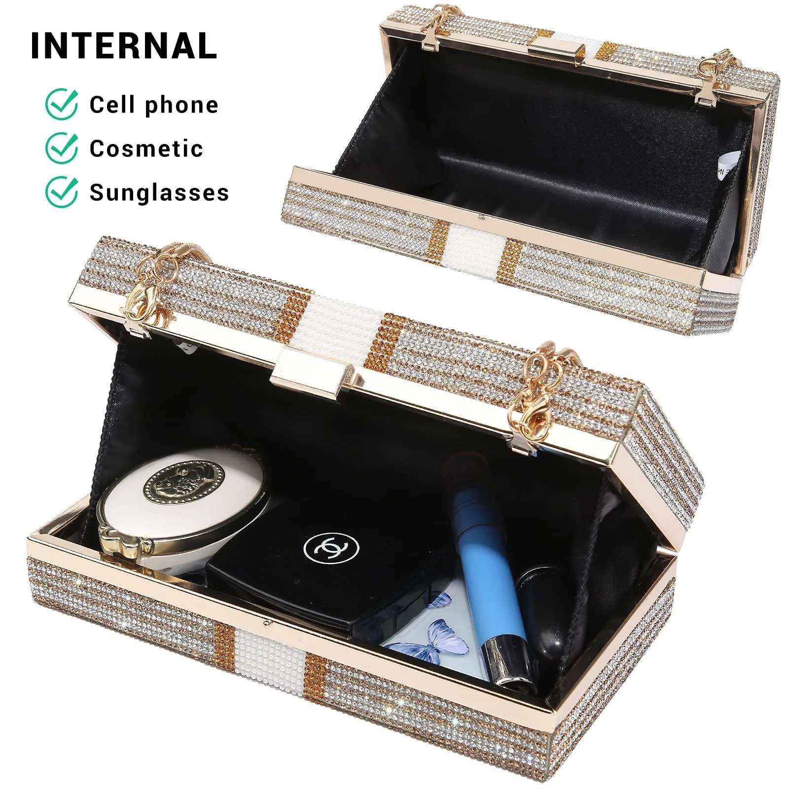 Stack of Cash Dollars Clutch Party Purse Crystal Evening Bag Cocktail for Women