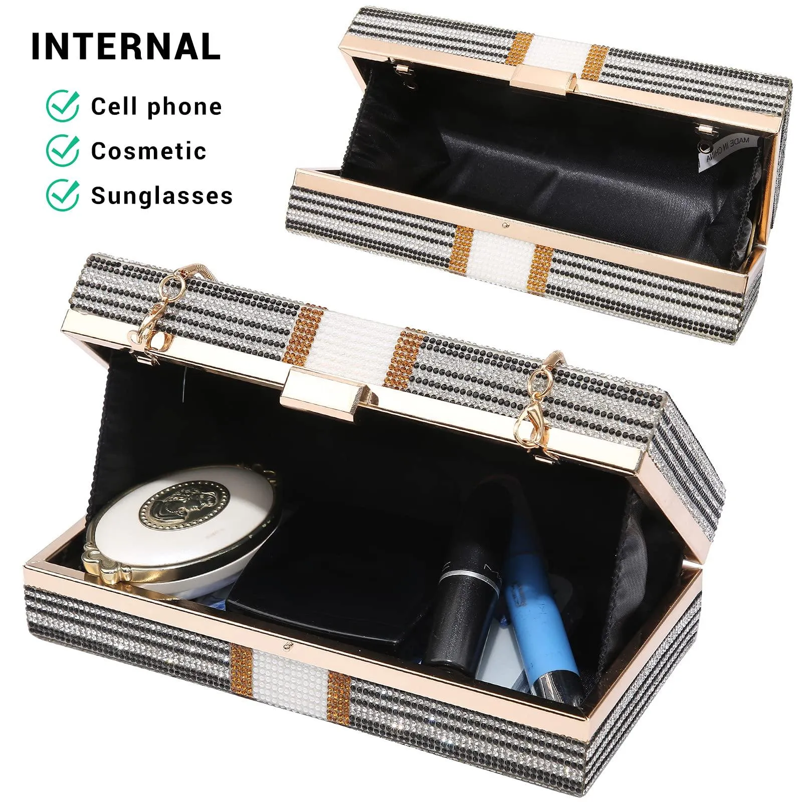 Stack of Cash Dollars Clutch Party Purse Crystal Evening Bag Cocktail for Women