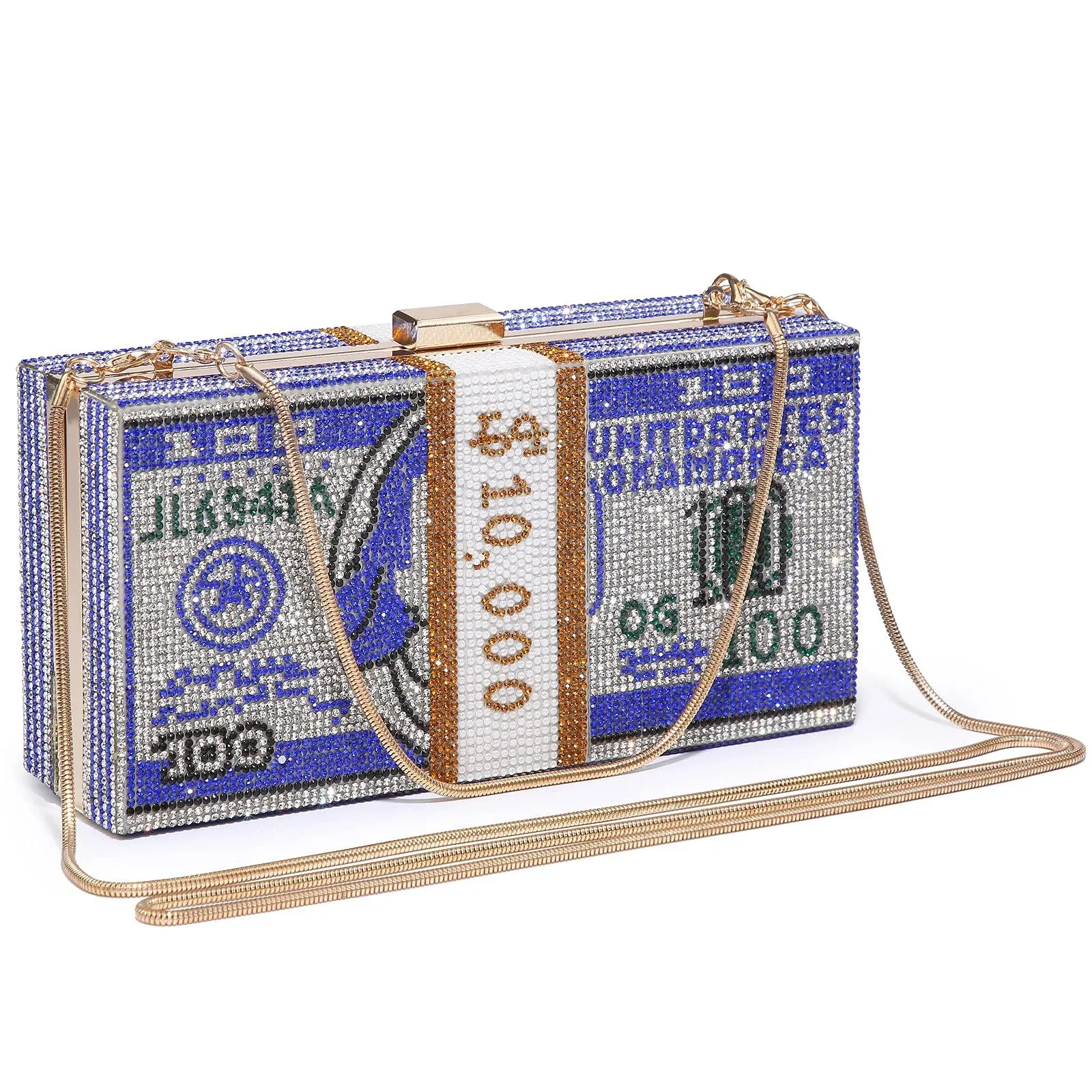 Stack of Cash Dollars Clutch Party Purse Crystal Evening Bag Cocktail for Women