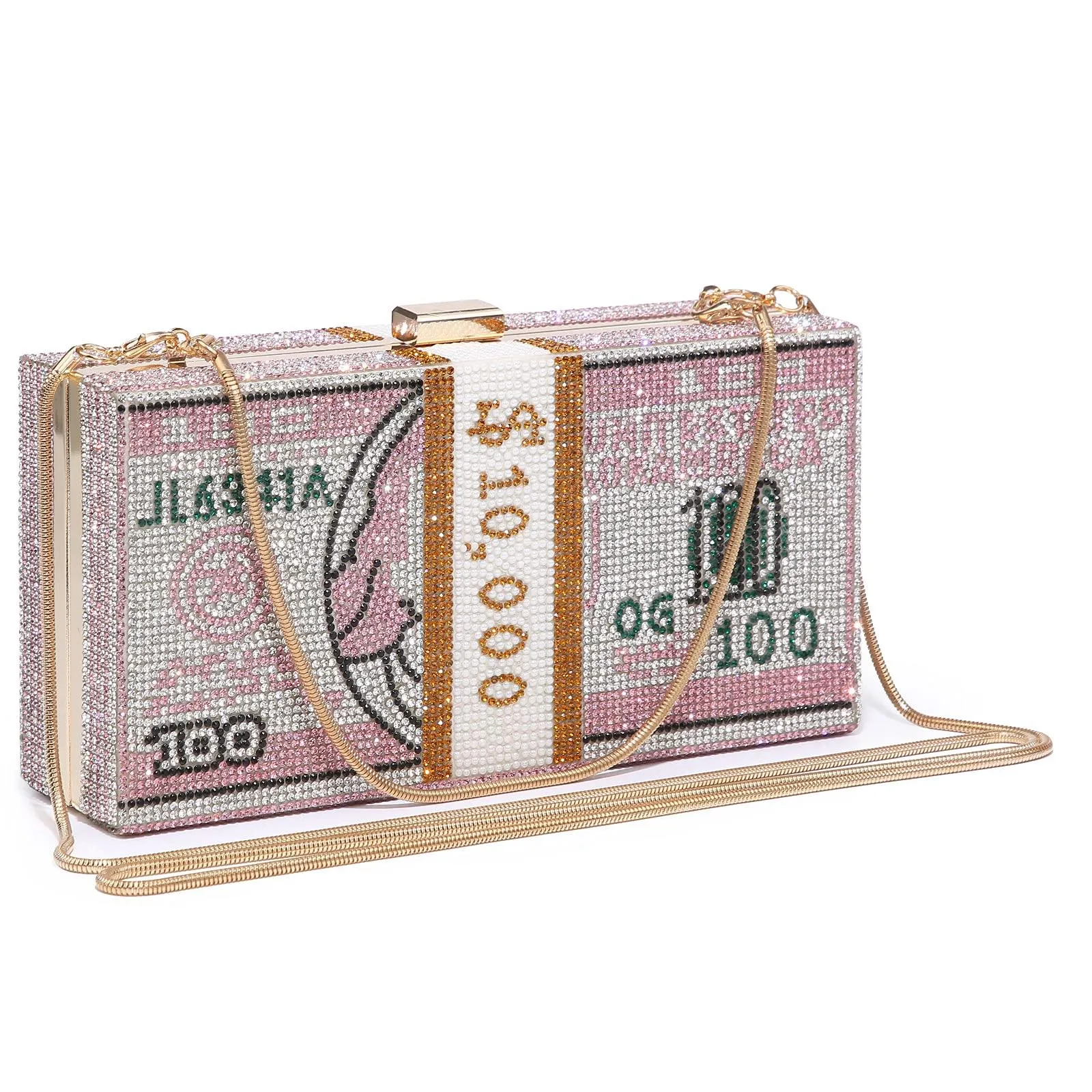 Stack of Cash Dollars Clutch Party Purse Crystal Evening Bag Cocktail for Women
