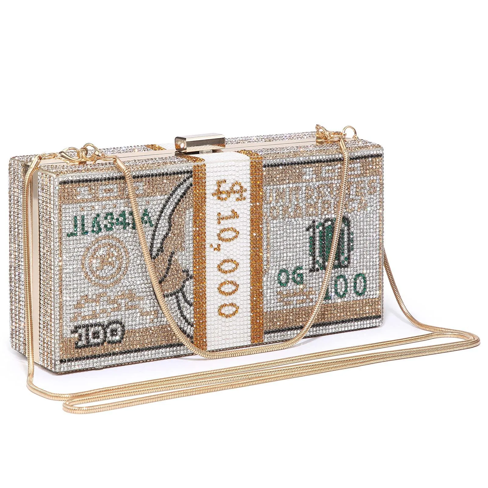 Stack of Cash Dollars Clutch Party Purse Crystal Evening Bag Cocktail for Women