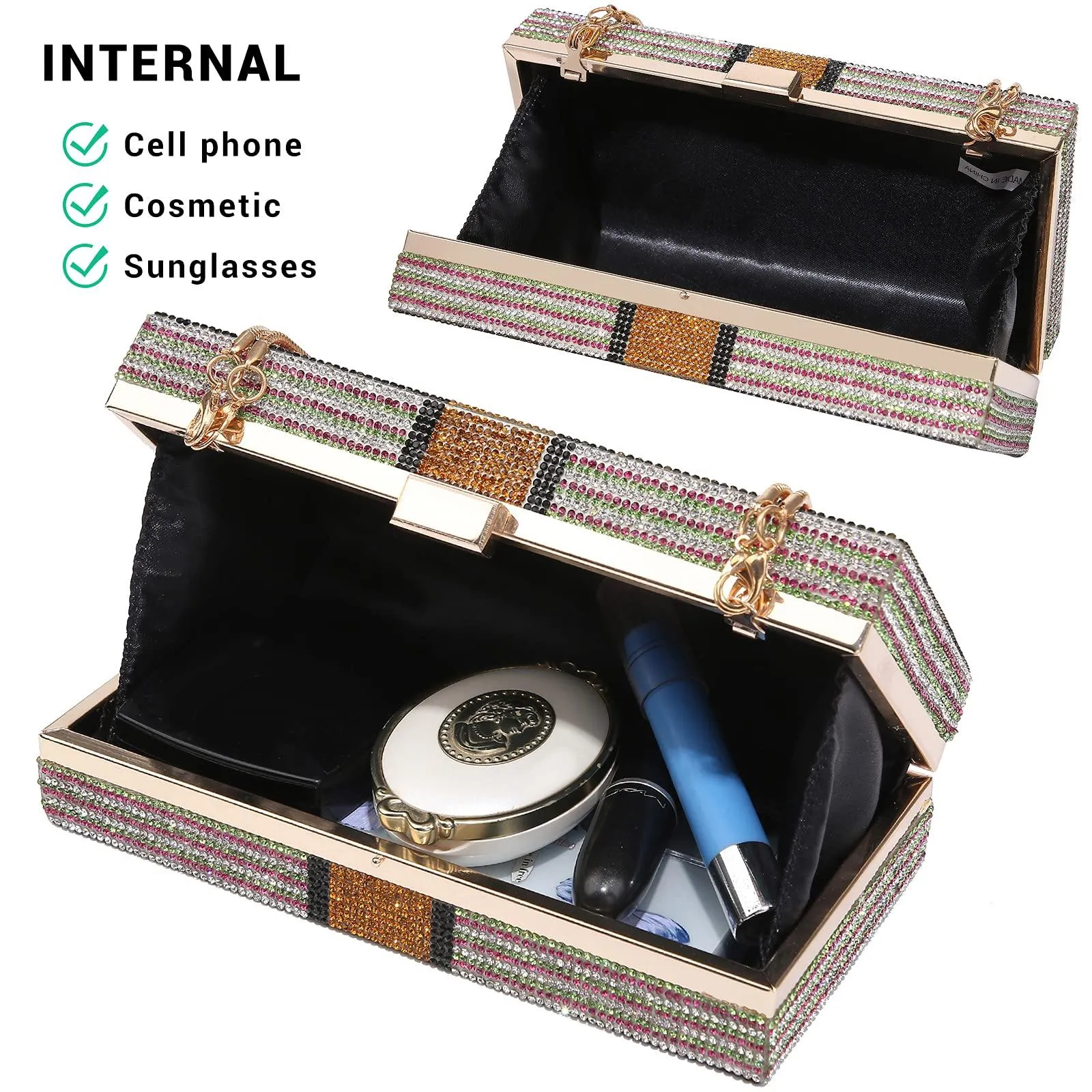 Stack of Cash Dollars Clutch Party Purse Crystal Evening Bag Cocktail for Women