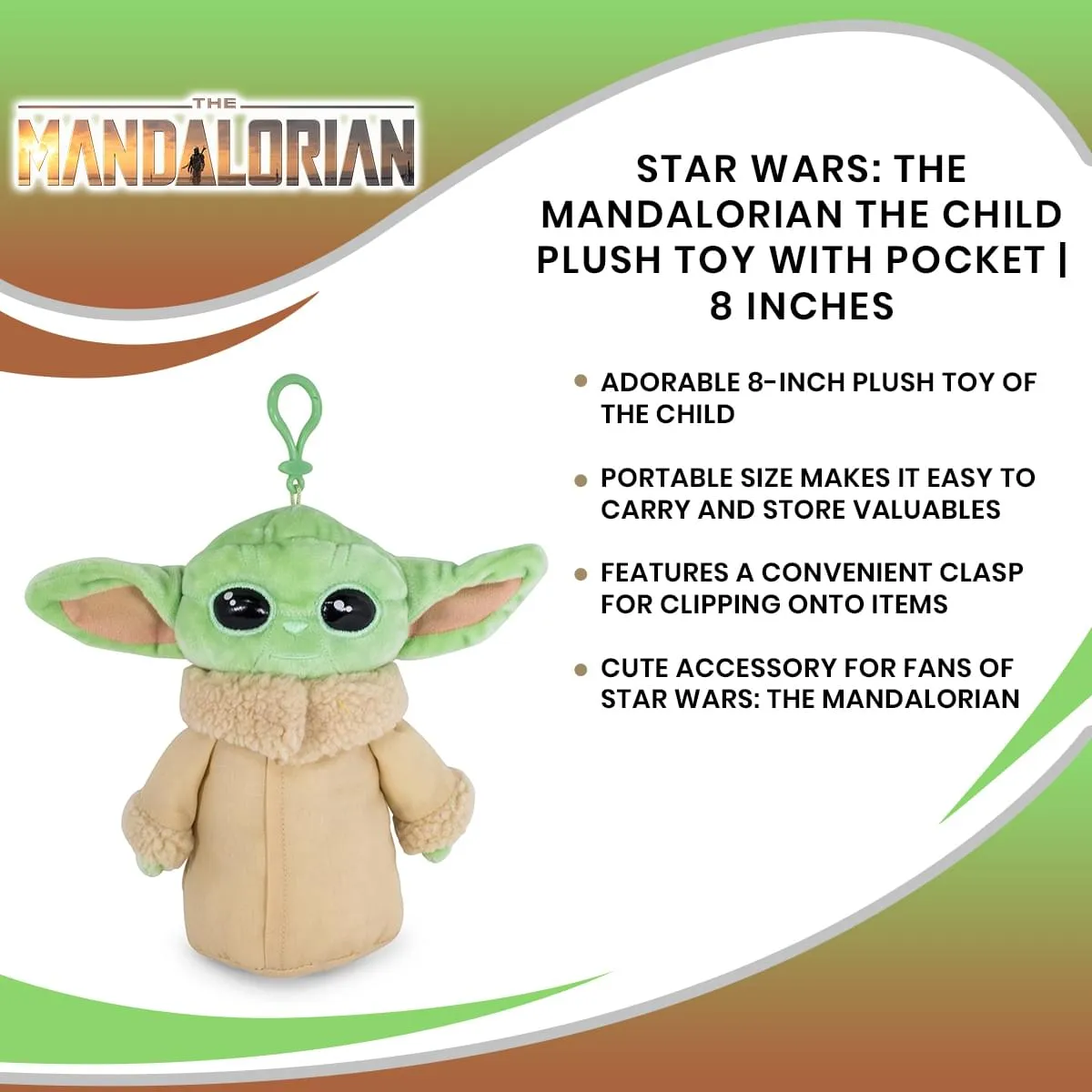 Star Wars: The Mandalorian The Child Plush Toy with Pocket | 8 Inches