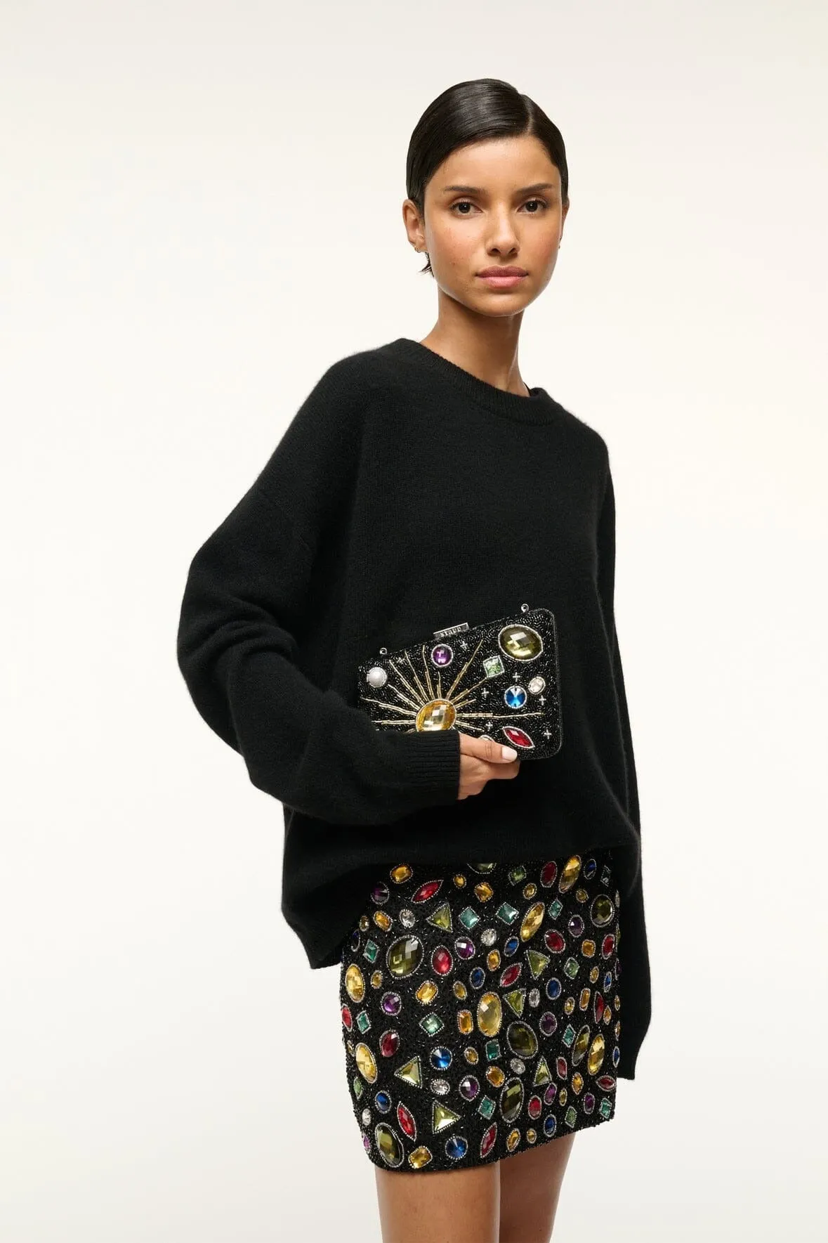 Staud Carmella Beaded Clutch in Black Celestial