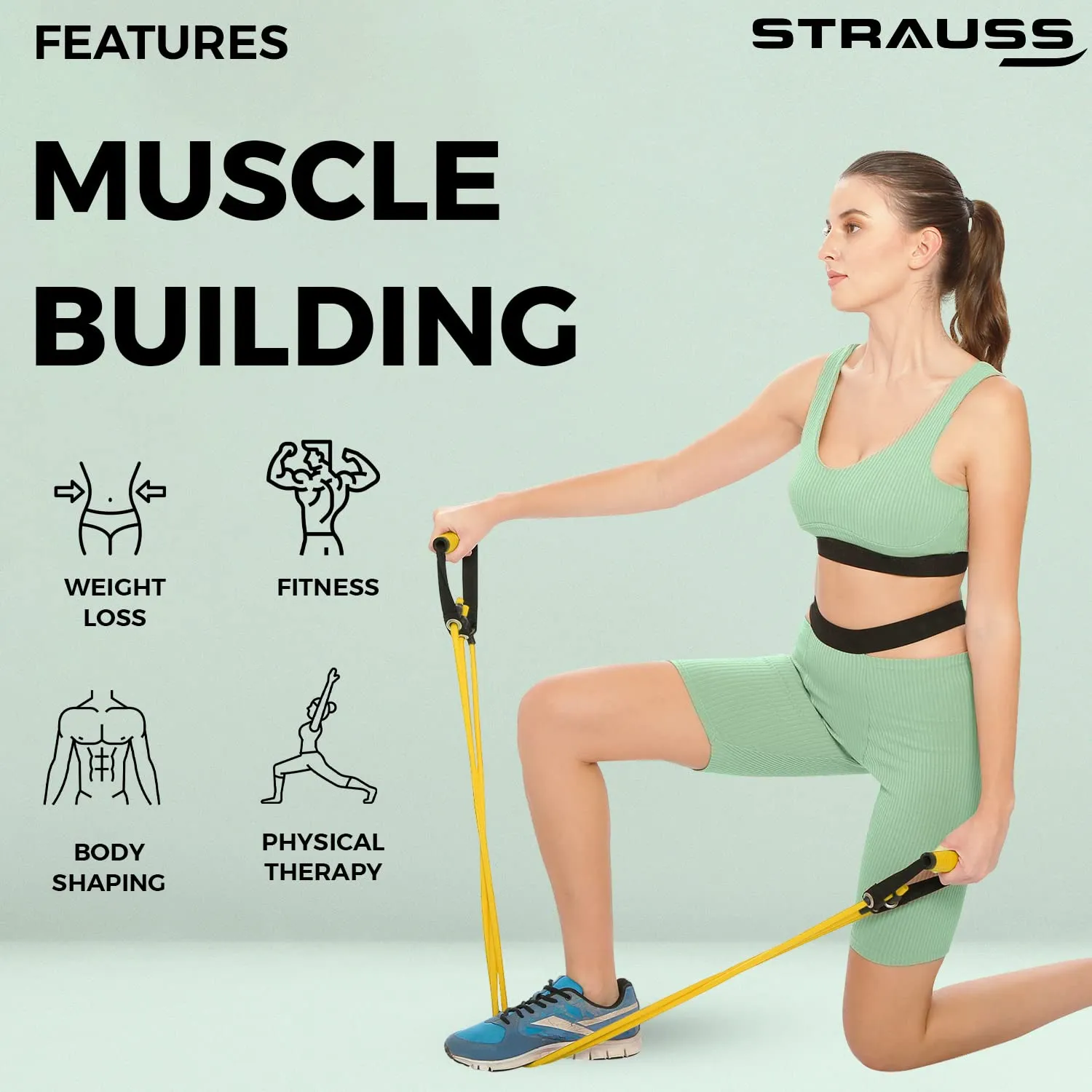 Strauss Triple Resistance Tube | Door Anchor for Exercise & Stretching | Gym Equipment for Strength Training, Home Gym Workouts with Carry Bag | 13 Kg,(Yellow)