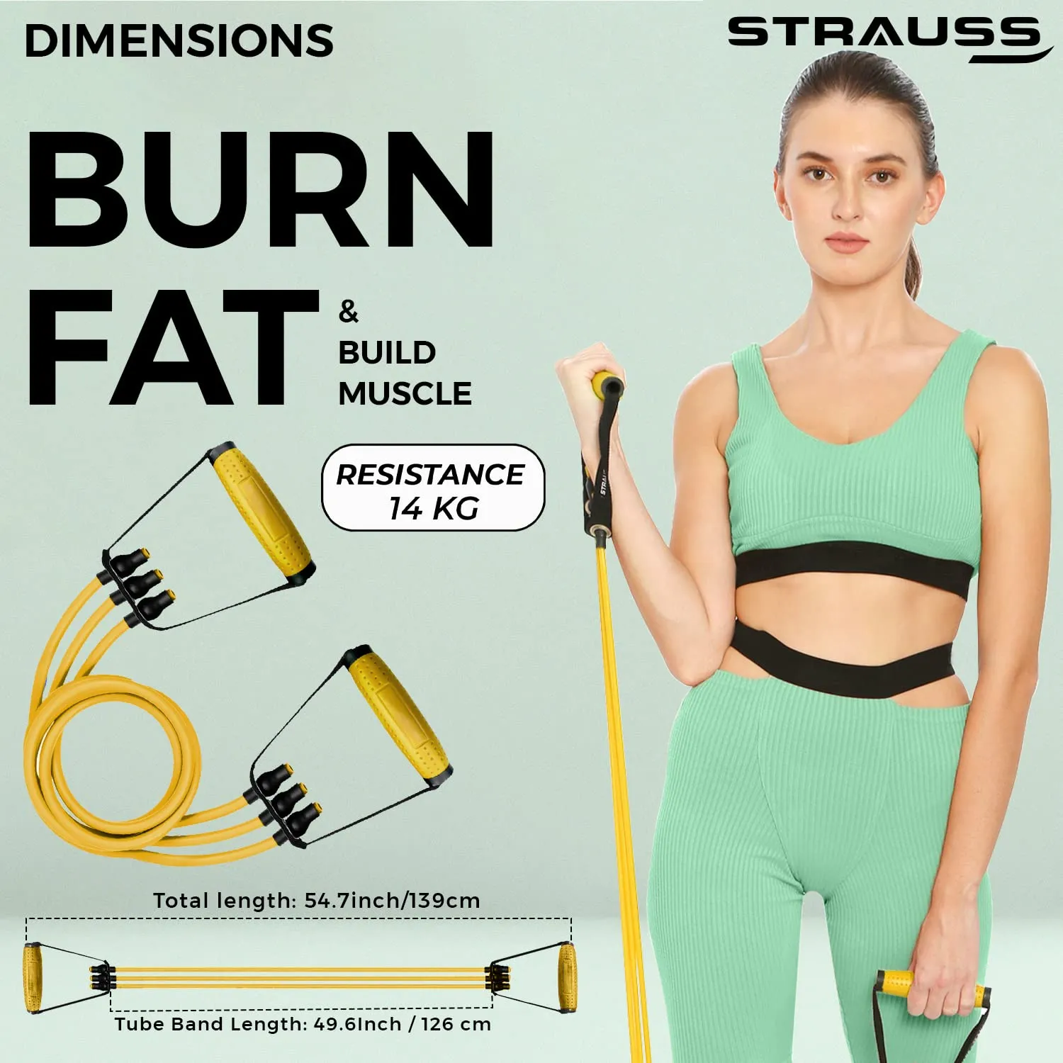 Strauss Triple Resistance Tube | Door Anchor for Exercise & Stretching | Gym Equipment for Strength Training, Home Gym Workouts with Carry Bag | 13 Kg,(Yellow)