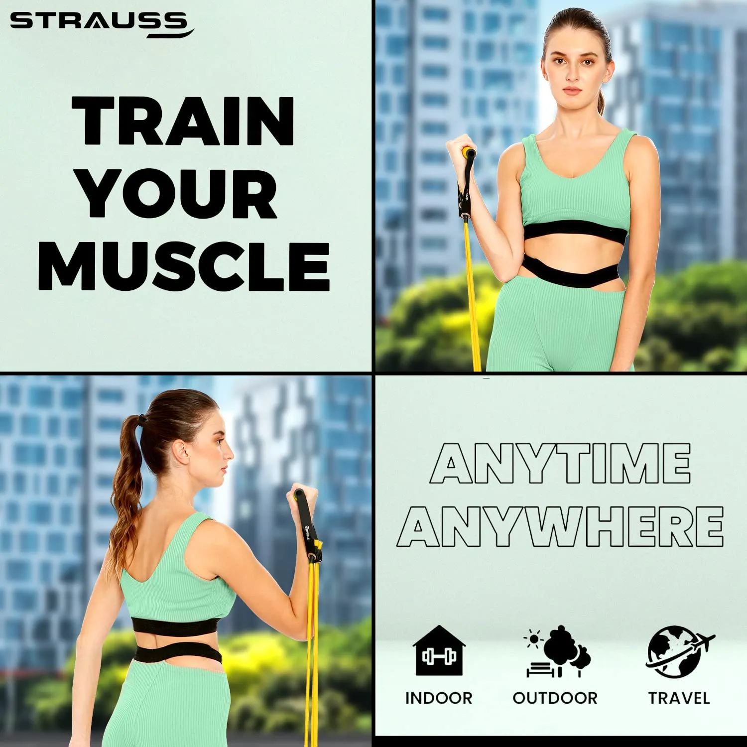 Strauss Triple Resistance Tube | Door Anchor for Exercise & Stretching | Gym Equipment for Strength Training, Home Gym Workouts with Carry Bag | 13 Kg,(Yellow)