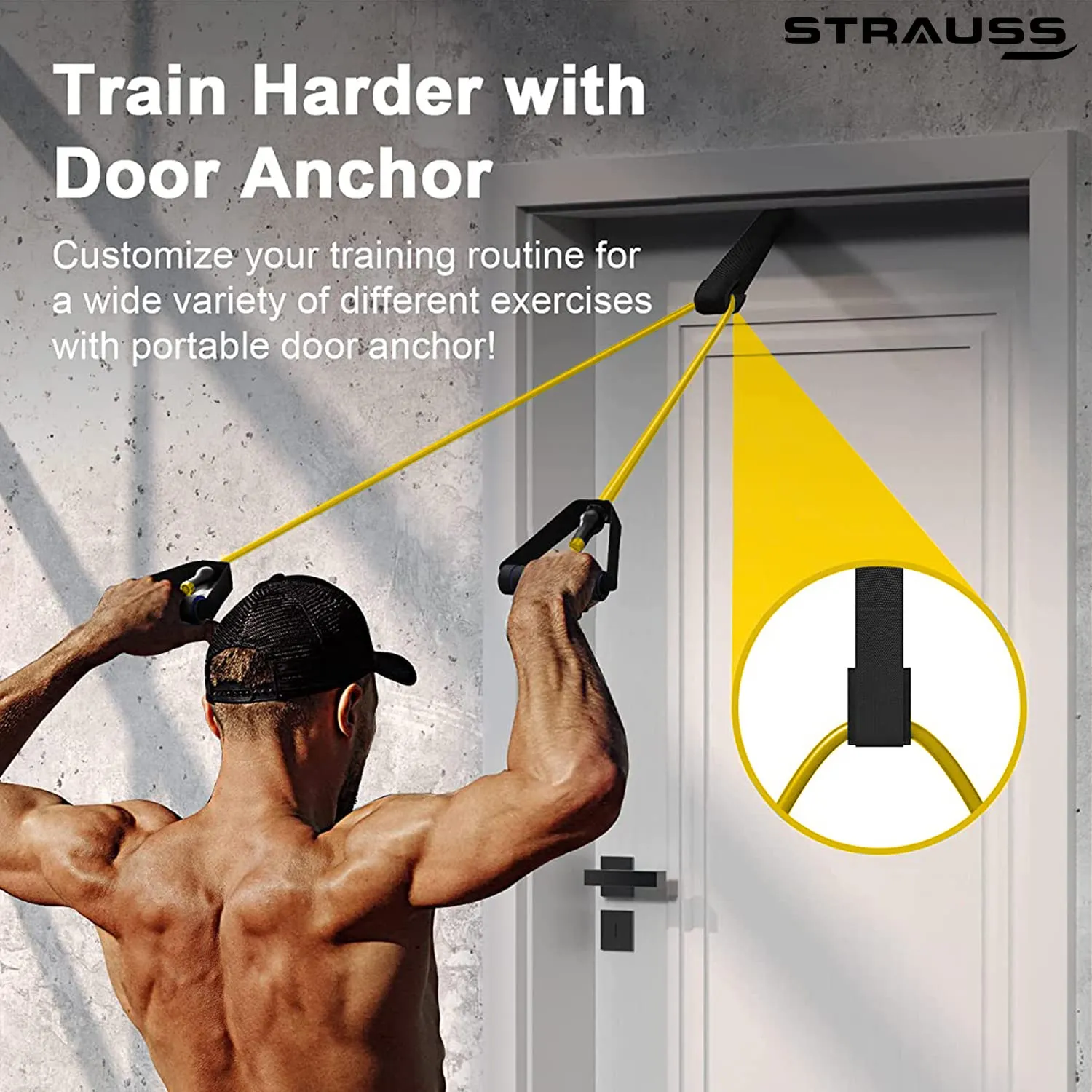 Strauss Triple Resistance Tube | Door Anchor for Exercise & Stretching | Gym Equipment for Strength Training, Home Gym Workouts with Carry Bag | 13 Kg,(Yellow)