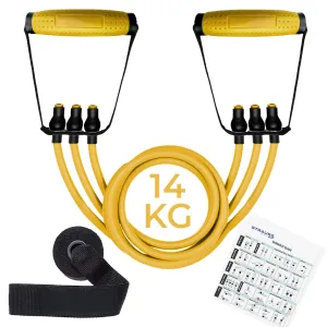 Strauss Triple Resistance Tube | Door Anchor for Exercise & Stretching | Gym Equipment for Strength Training, Home Gym Workouts with Carry Bag | 13 Kg,(Yellow)
