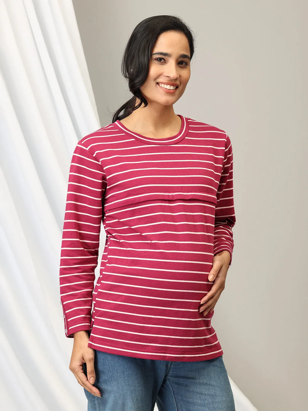 Stripe It Rich Maternity and Nursing Sweatshirt