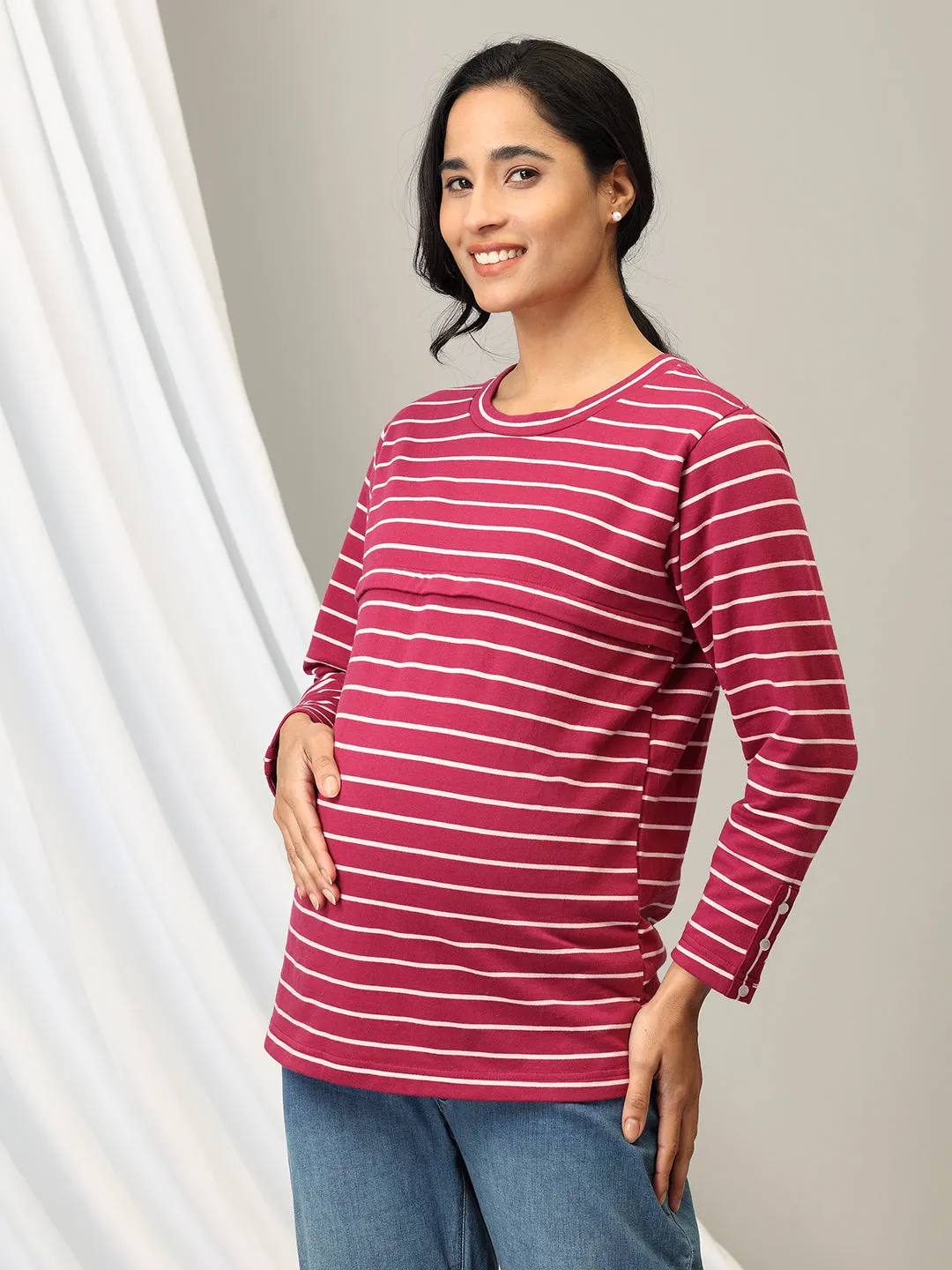 Stripe It Rich Maternity and Nursing Sweatshirt