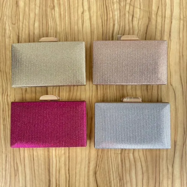 Stylish Weave Pattern Detail Glitter Clutch Purse
