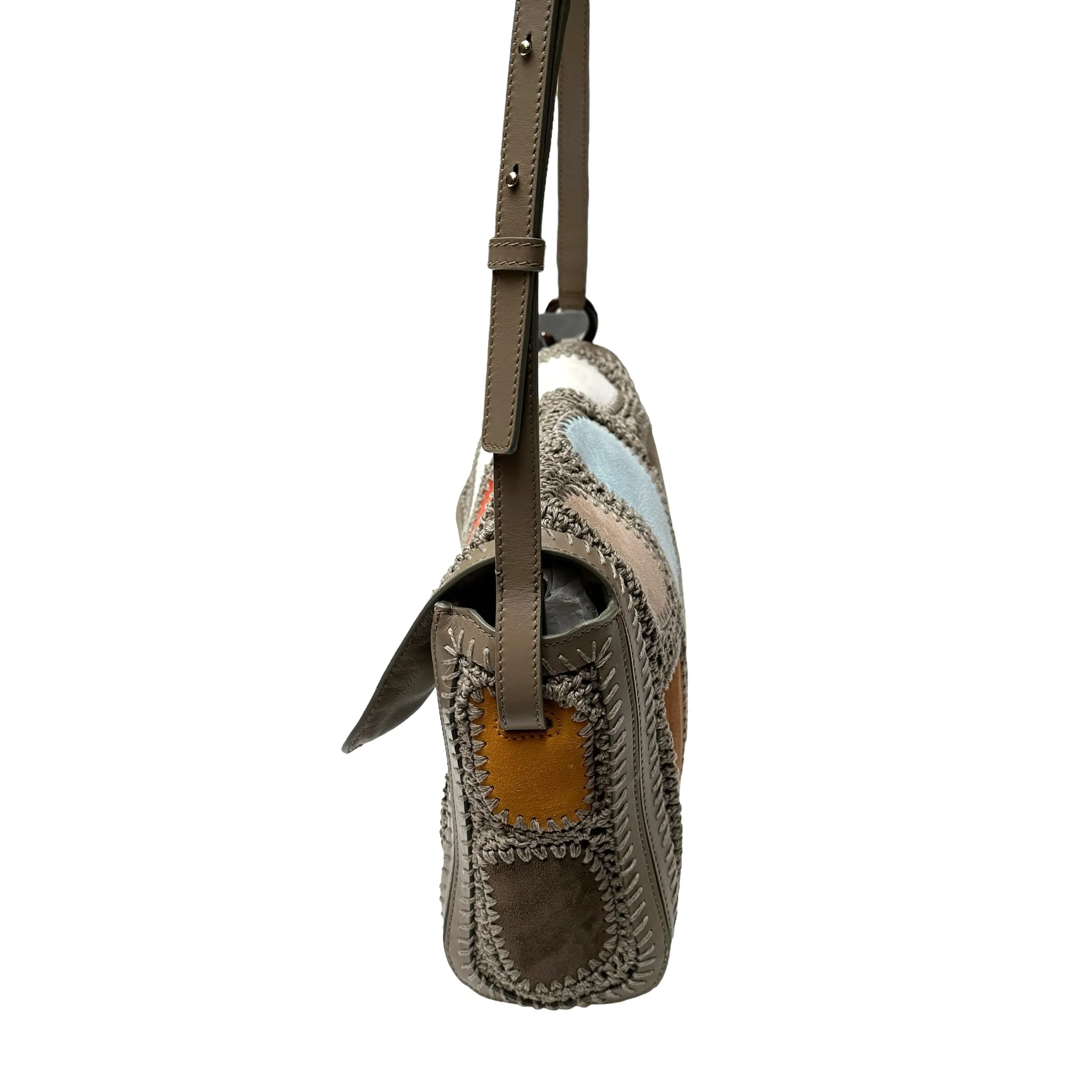 Suede Patchwork Bag with Crochet