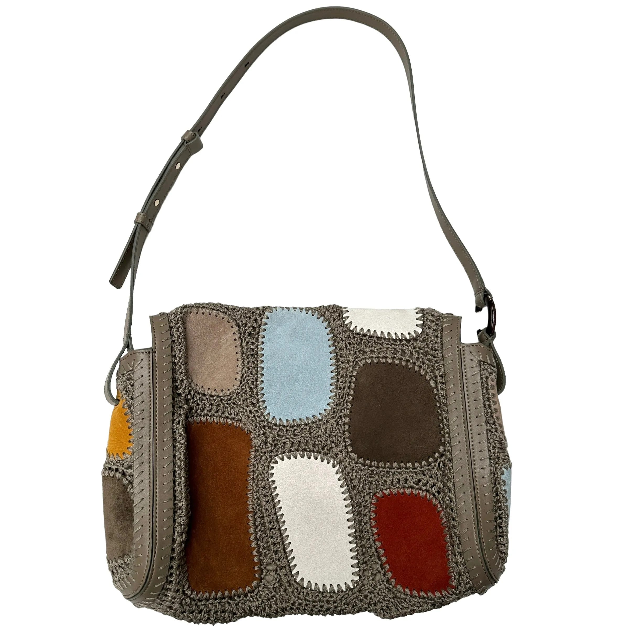 Suede Patchwork Bag with Crochet