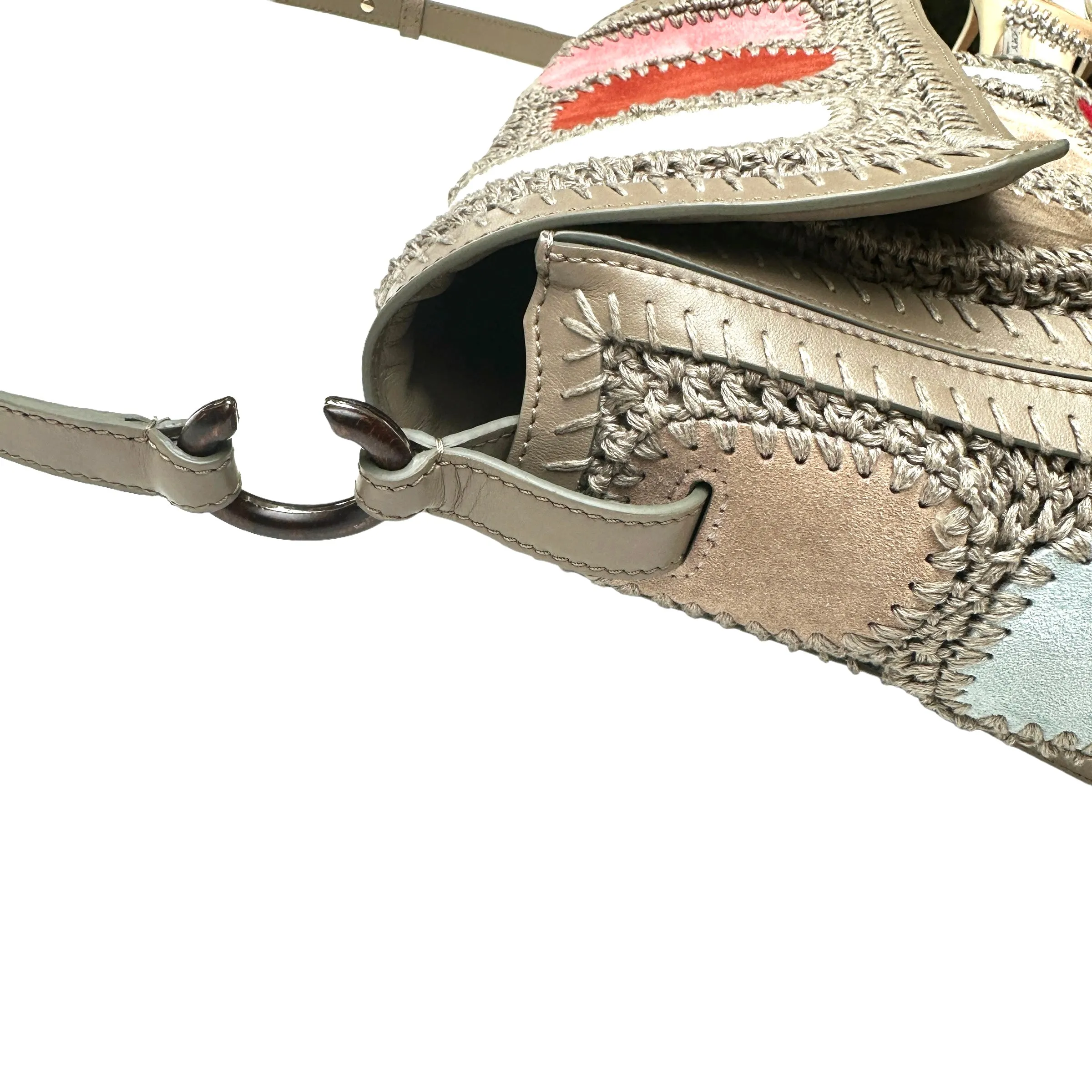 Suede Patchwork Bag with Crochet