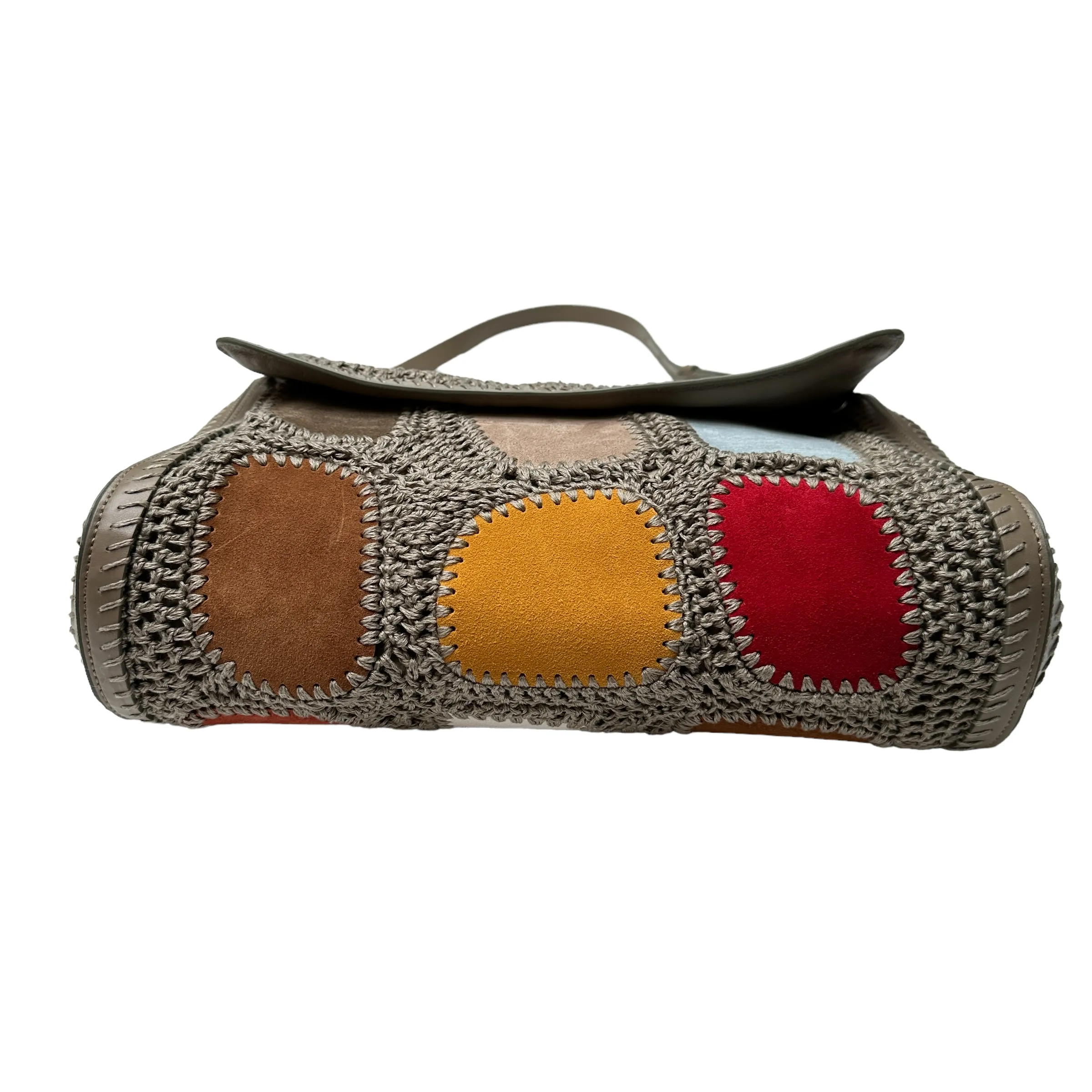 Suede Patchwork Bag with Crochet