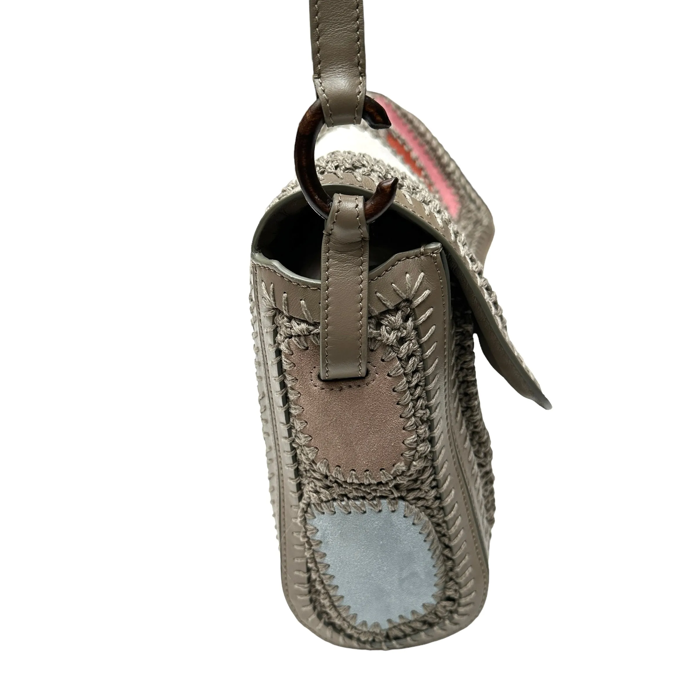 Suede Patchwork Bag with Crochet
