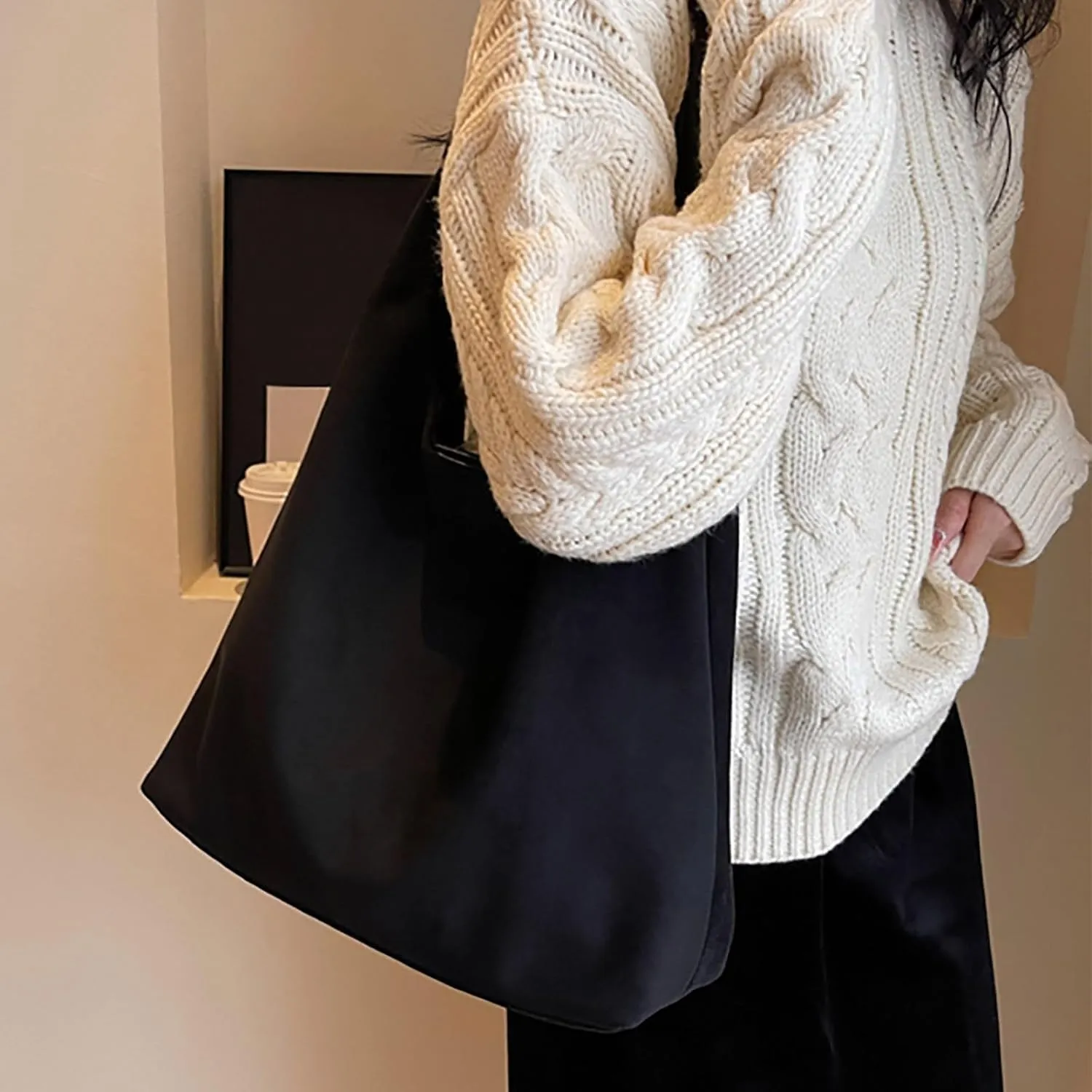 Suede Tote Bag for Women Casual Shoulder Bags Underarm Bag 2024 Stylish Large Capacity Work Handbag Retro Hobo Bag