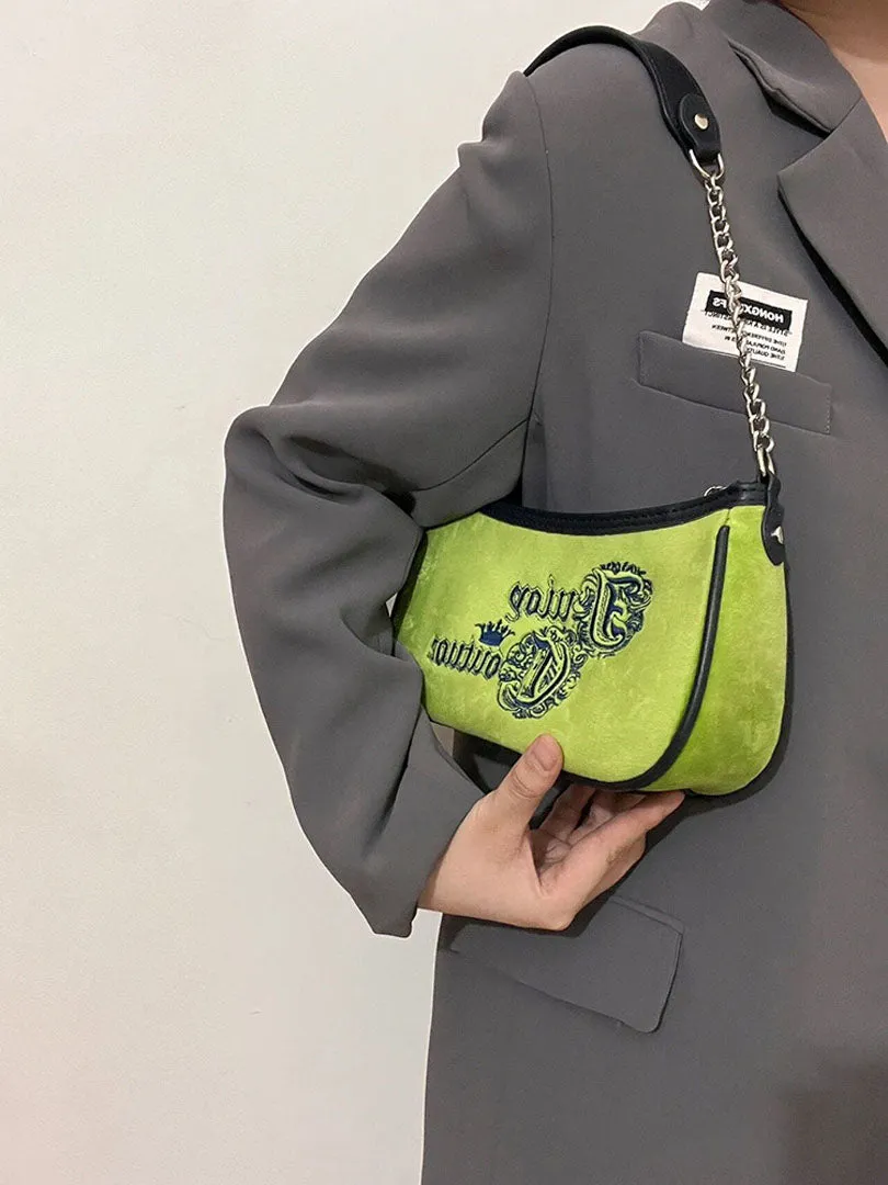 suede velvet embroidered bag