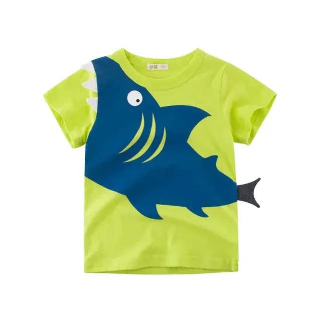 Summer Children 3D Cartoon T-shirt for Boy Animal Printing Dinosaur Shark Boys T Shirt Girls Tops Tees Cartoon Kids Clothes