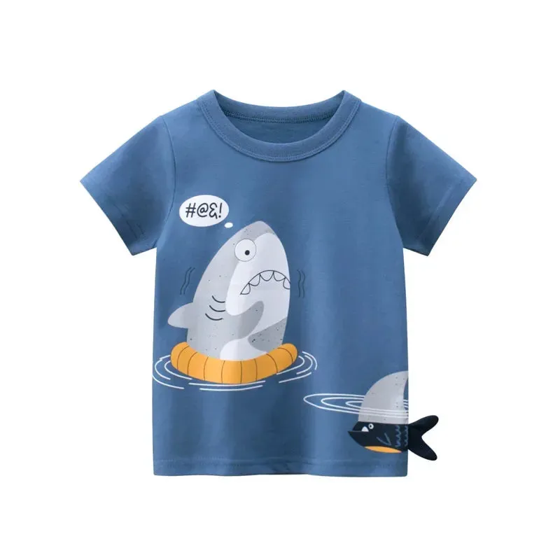 Summer Children 3D Cartoon T-shirt for Boy Animal Printing Dinosaur Shark Boys T Shirt Girls Tops Tees Cartoon Kids Clothes