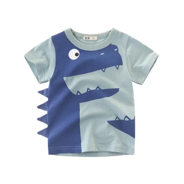 Summer Children 3D Cartoon T-shirt for Boy Animal Printing Dinosaur Shark Boys T Shirt Girls Tops Tees Cartoon Kids Clothes