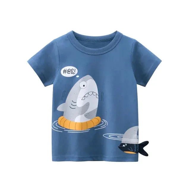 Summer Children 3D Cartoon T-shirt for Boy Animal Printing Dinosaur Shark Boys T Shirt Girls Tops Tees Cartoon Kids Clothes