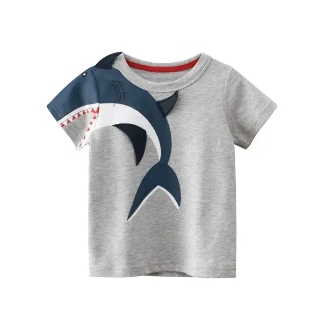 Summer Children 3D Cartoon T-shirt for Boy Animal Printing Dinosaur Shark Boys T Shirt Girls Tops Tees Cartoon Kids Clothes