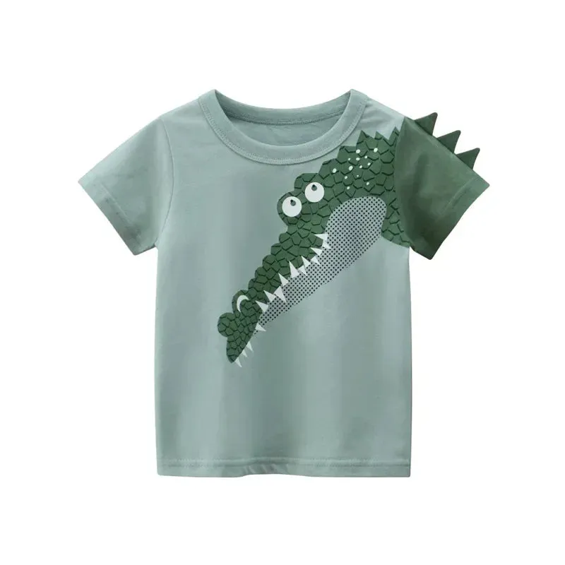 Summer Children 3D Cartoon T-shirt for Boy Animal Printing Dinosaur Shark Boys T Shirt Girls Tops Tees Cartoon Kids Clothes