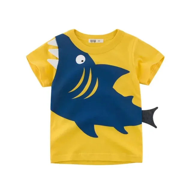 Summer Children 3D Cartoon T-shirt for Boy Animal Printing Dinosaur Shark Boys T Shirt Girls Tops Tees Cartoon Kids Clothes