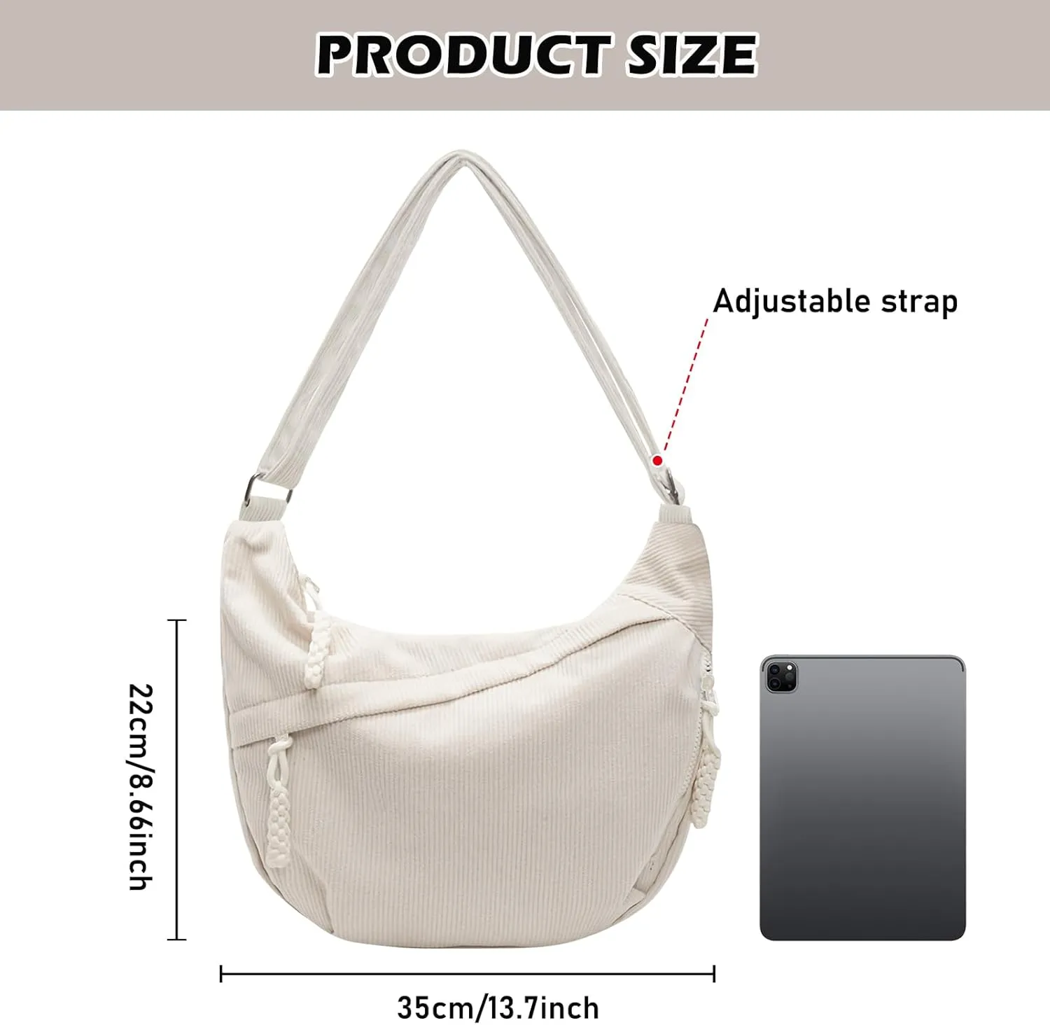 SUNOYA Women's Crossbody Bag, Crescent Moon Bag, Shoulder Bag, Cord Bag, Moon Bag with Adjustable Shoulder Strap, Casual Hobo Bag, Large Women's Shoulder Bag, Moonbag for Women