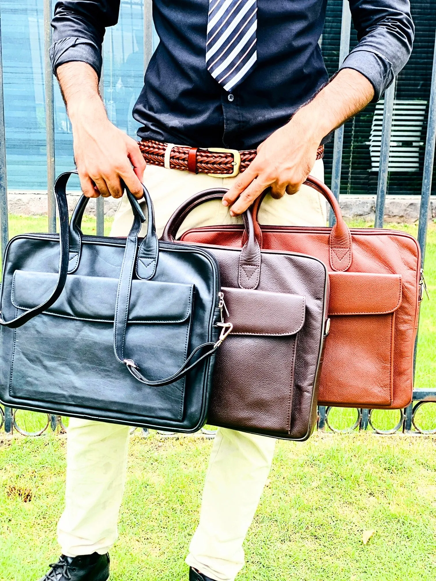 SWABI BAG Genuine Leather Laptop Ultra Slim Bag - Tan-16" Laptop