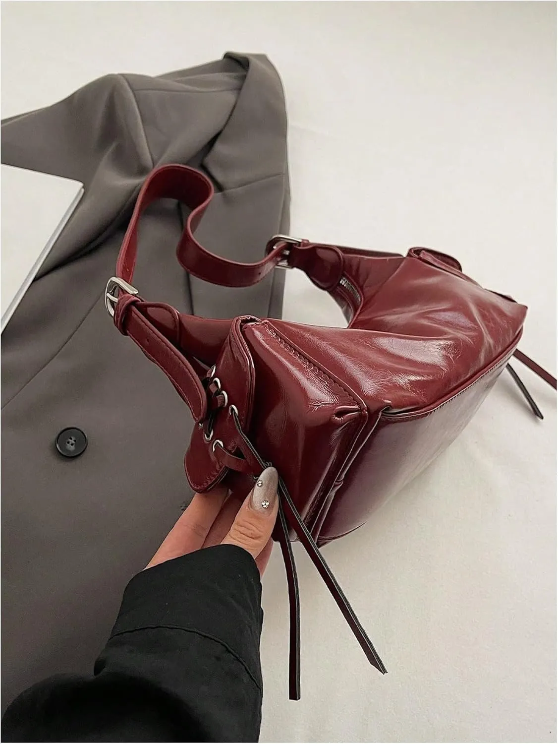 SweatyRocks Women's Retro Leather Shoulder Bags Lace Up Buckle Punk Hobo Clutch Purses