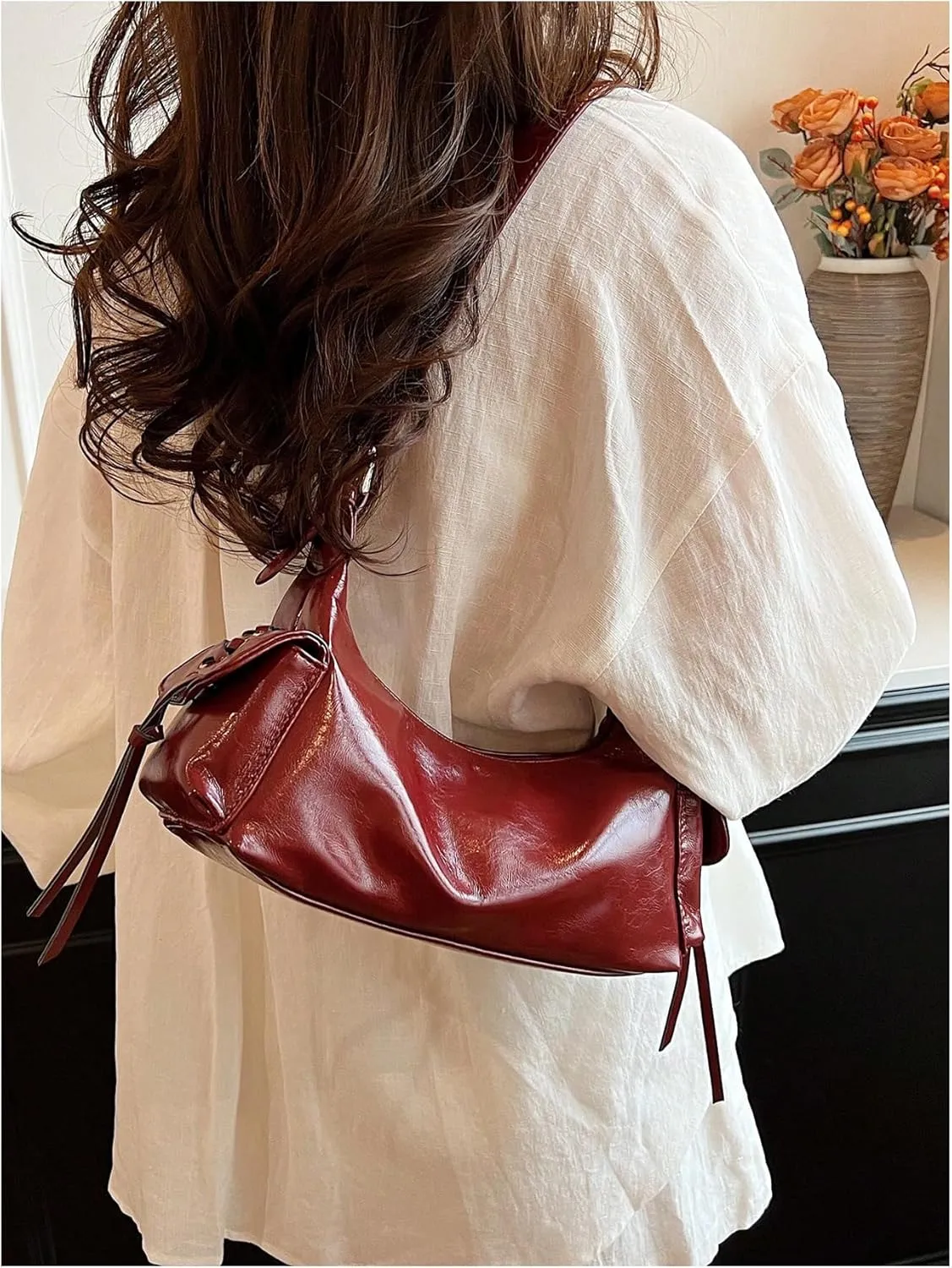 SweatyRocks Women's Retro Leather Shoulder Bags Lace Up Buckle Punk Hobo Clutch Purses