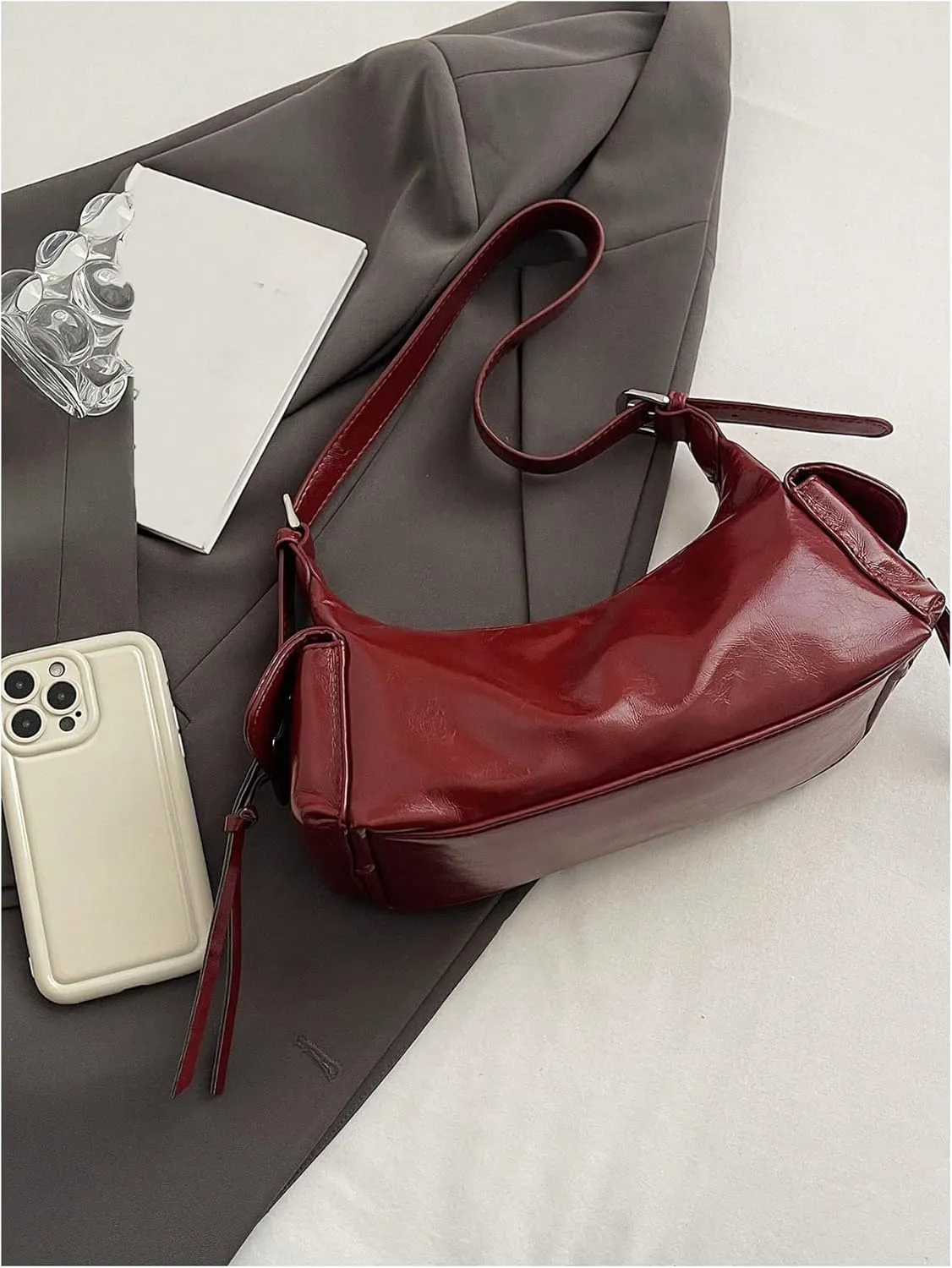 SweatyRocks Women's Retro Leather Shoulder Bags Lace Up Buckle Punk Hobo Clutch Purses