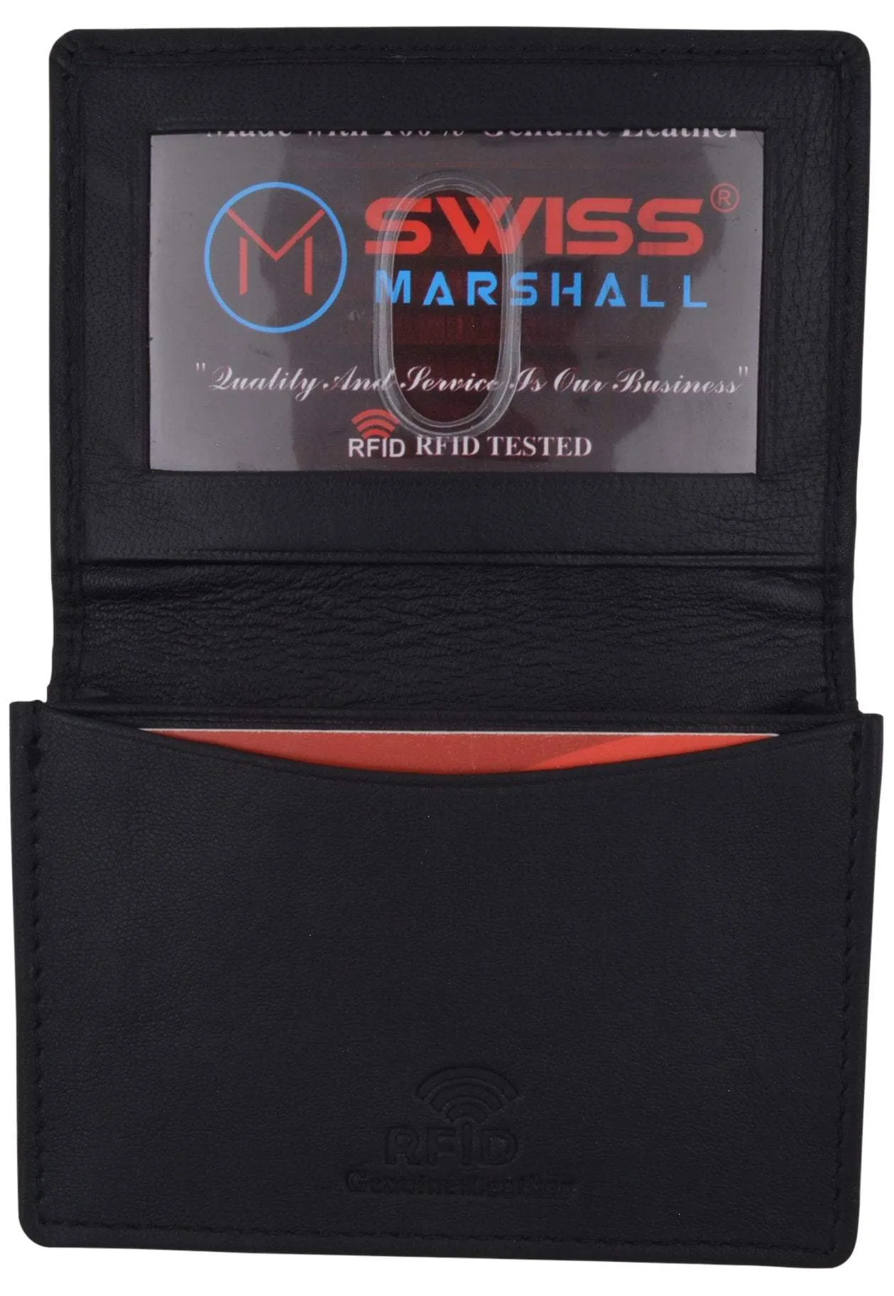 Swiss Marshall Men's RFID Blocking Premium Leather Expandable Small Credit Card ID Business Card Holder Wallet