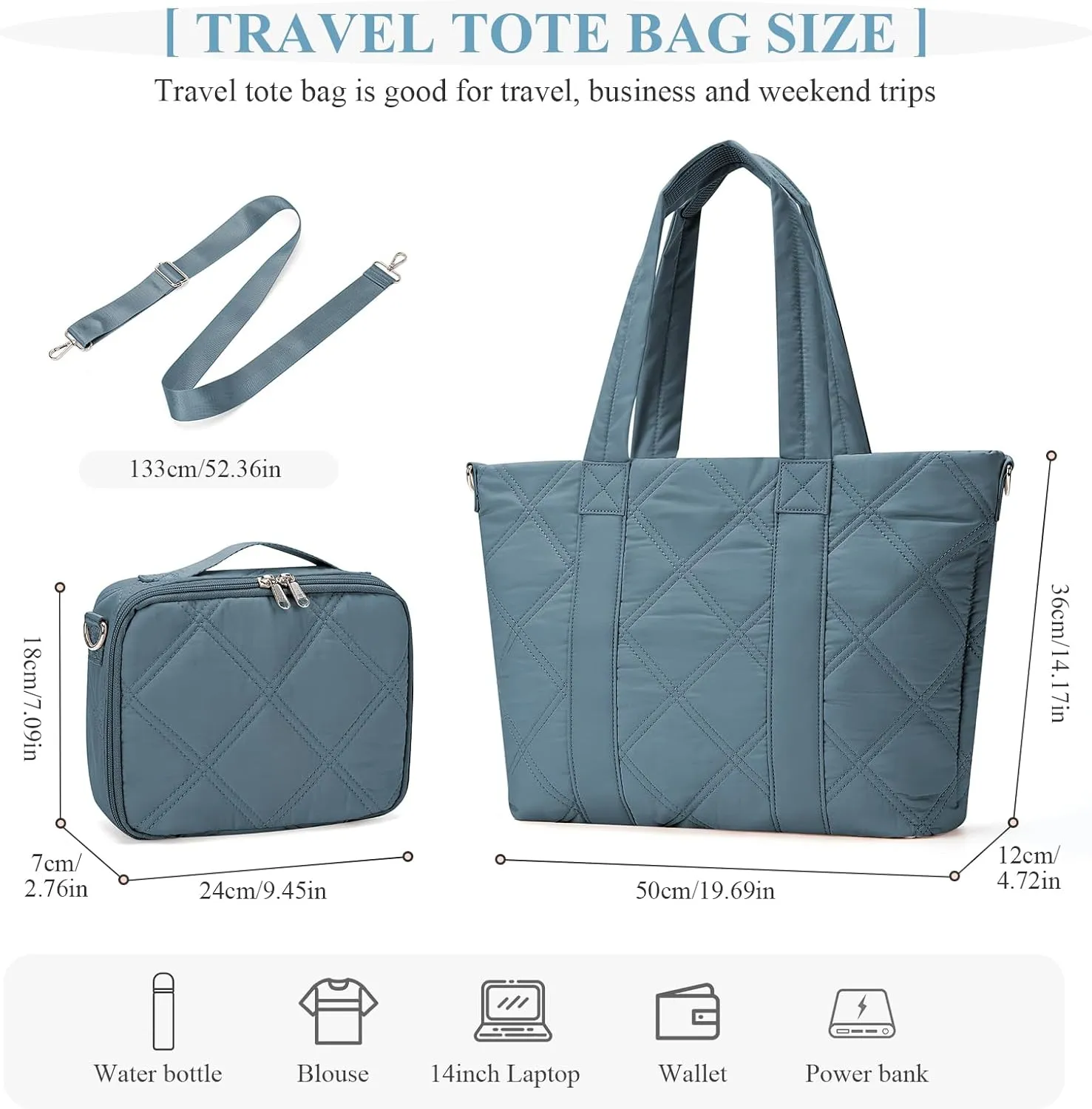 SYCNB Laptop Tote for Women, Travel Shoulder Bag with Laptop Compartment, Quilted Purse with Toiletry Bag