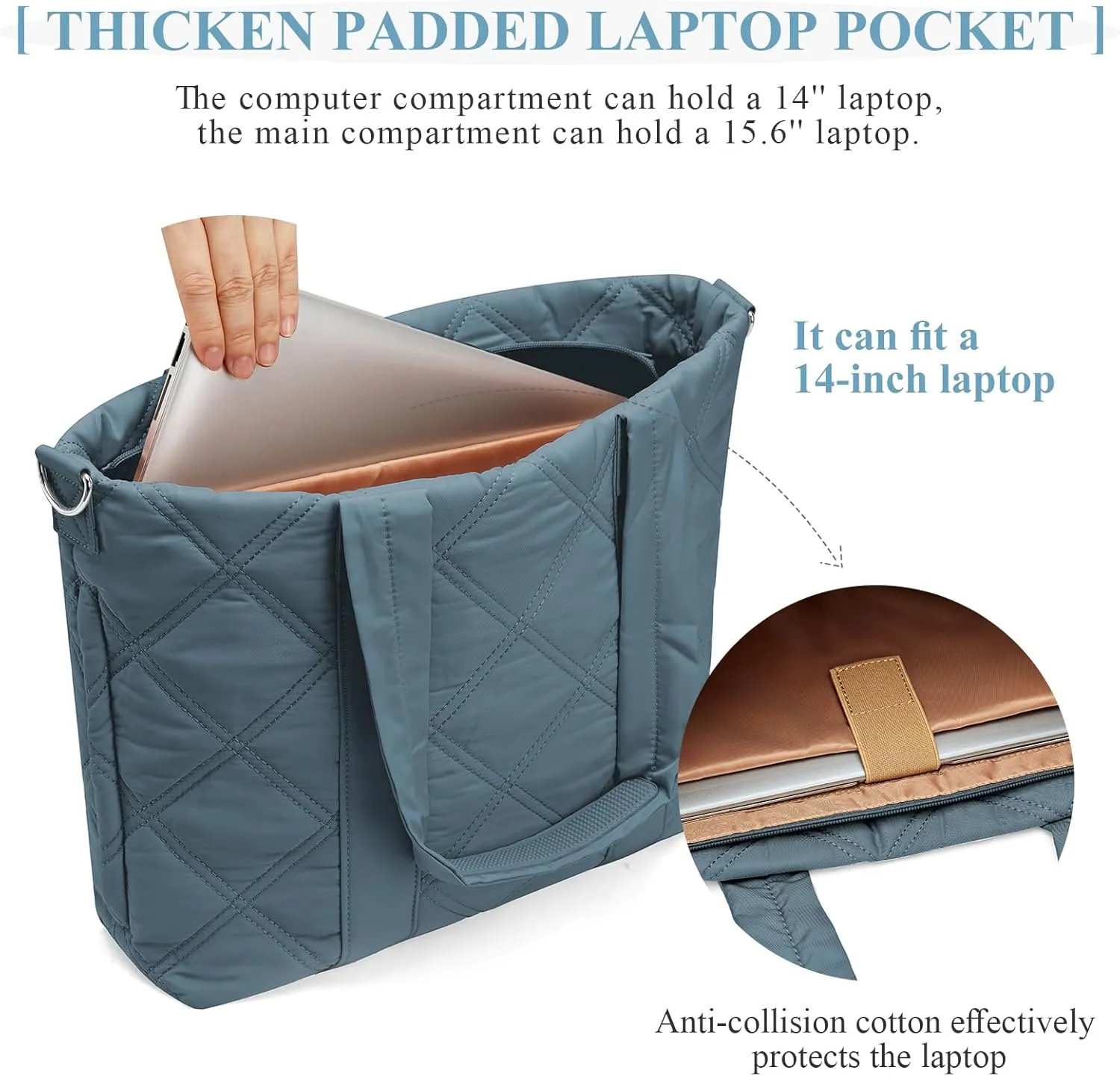 SYCNB Laptop Tote for Women, Travel Shoulder Bag with Laptop Compartment, Quilted Purse with Toiletry Bag