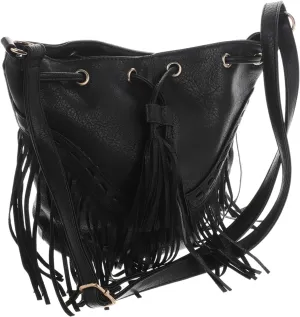 TENDYCOCO Bag with Drawstring Trendy Bucket Bag Women's Crossbody Bag Comfortable Shoulder Bag Handbag Purse with Strap Fashionable Shoulder Bags for Women Polyester Black, black