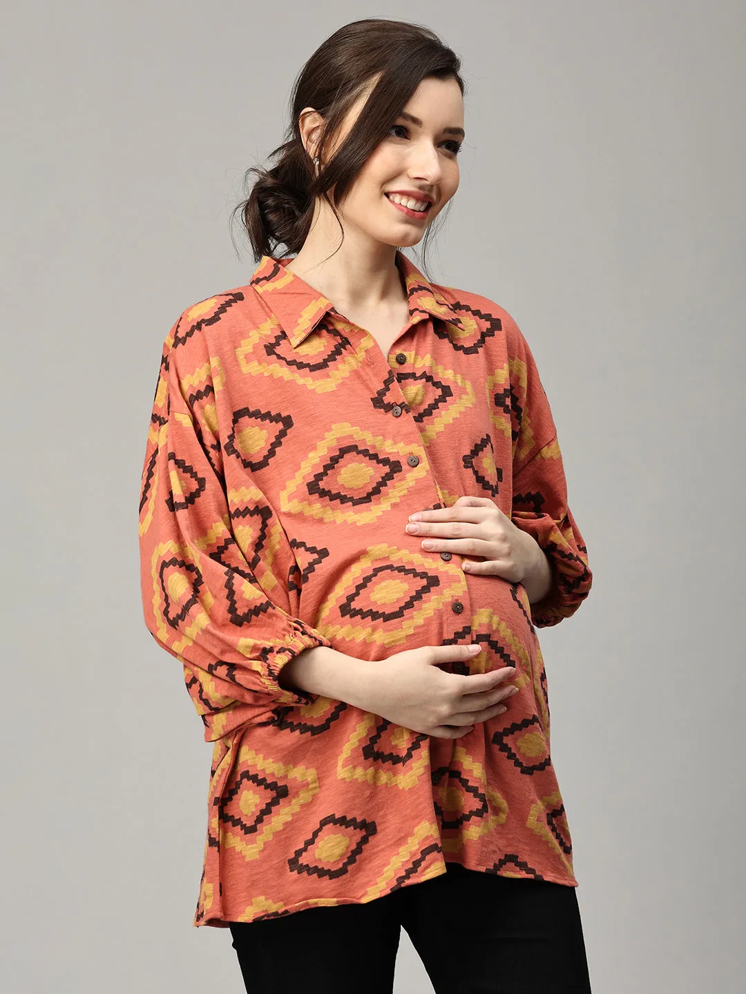 Terra Cotta Ikat Maternity and Nursing Top
