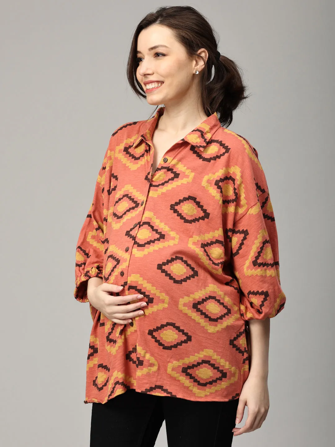 Terra Cotta Ikat Maternity and Nursing Top