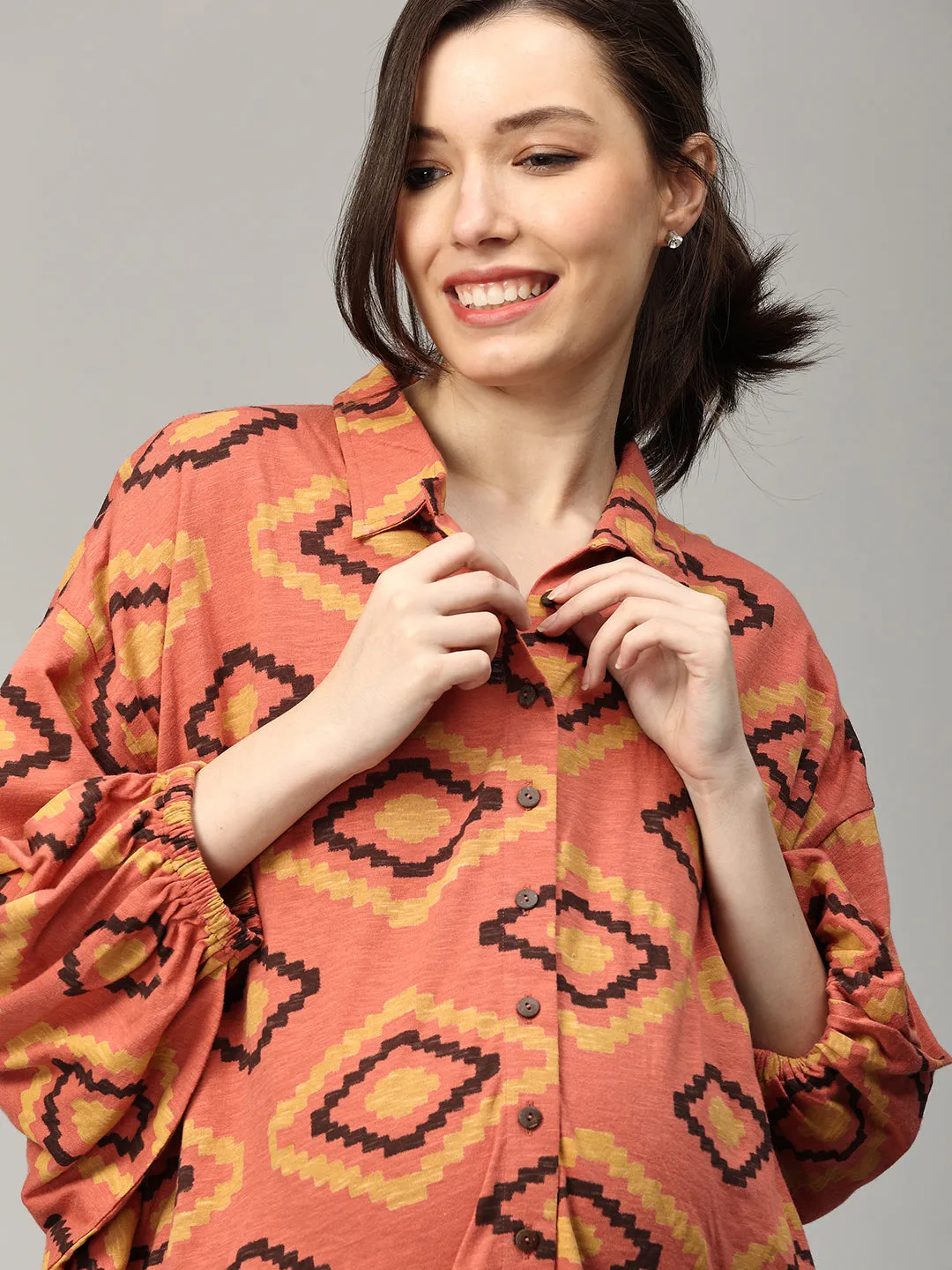 Terra Cotta Ikat Maternity and Nursing Top