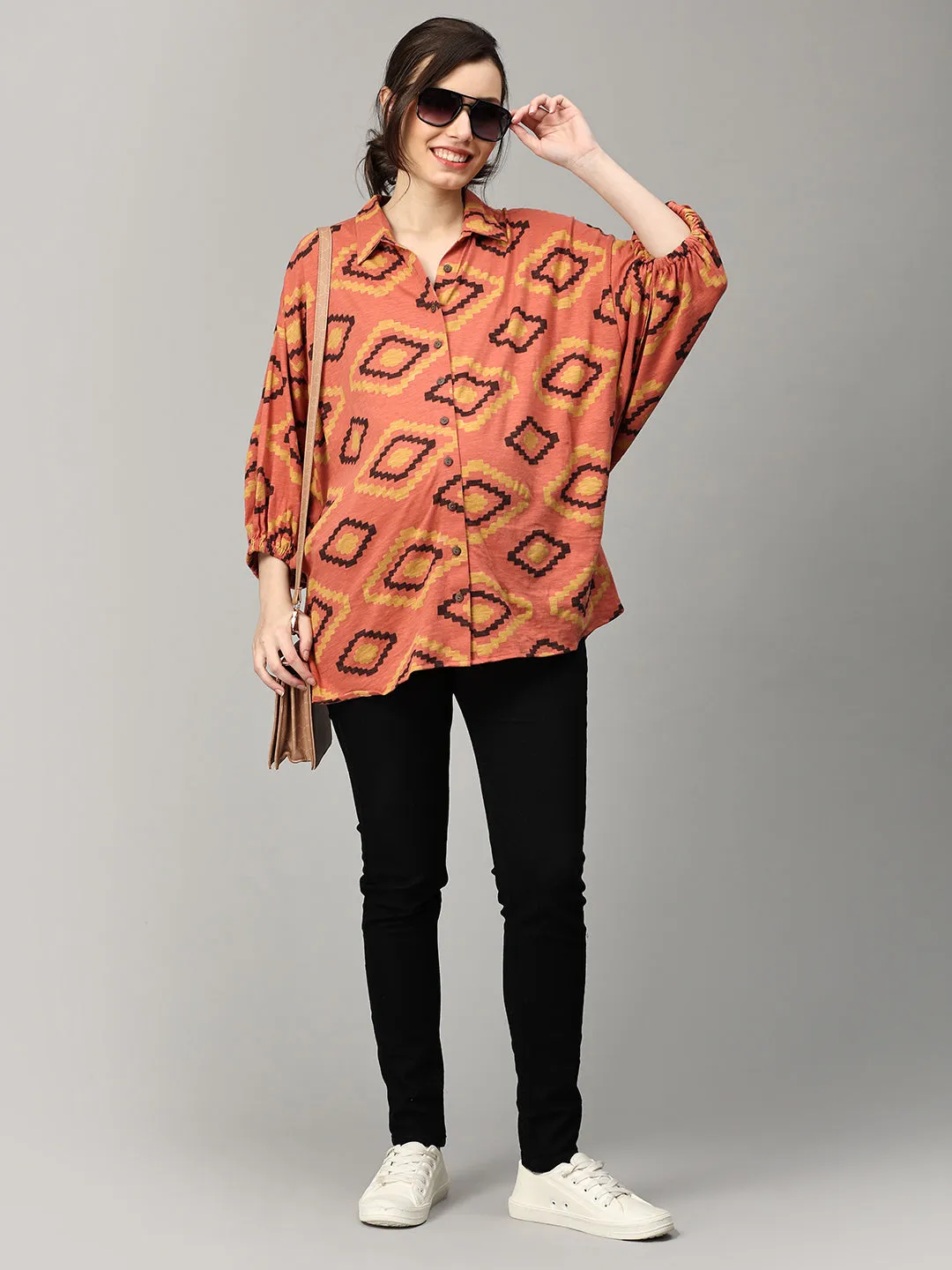 Terra Cotta Ikat Maternity and Nursing Top