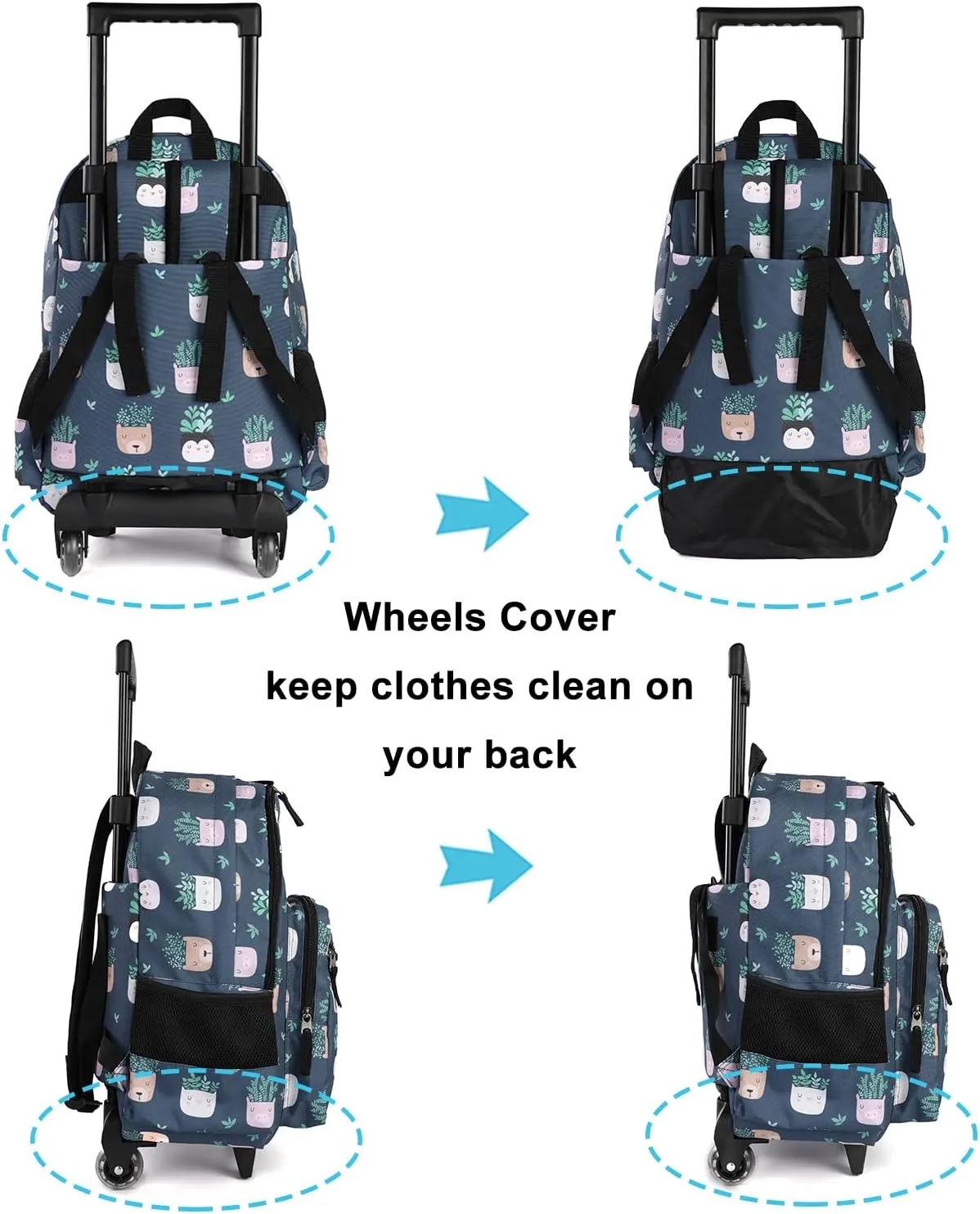 Tilami  18 inch Plants Blue Double Handle Rolling Backpack with Lunch Bag