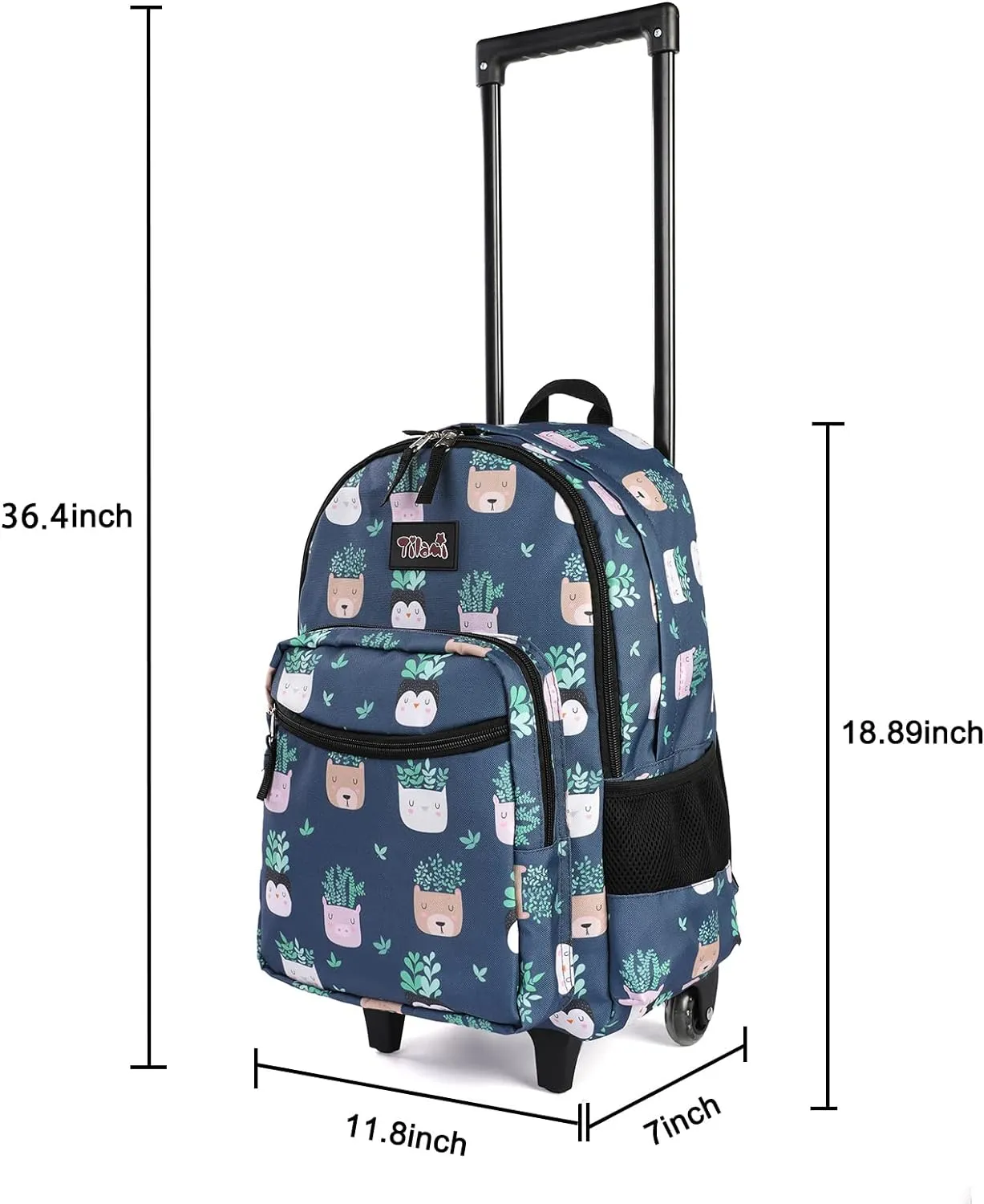 Tilami  18 inch Plants Blue Double Handle Rolling Backpack with Lunch Bag