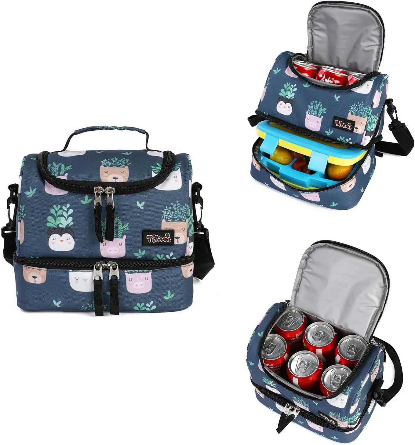 Tilami  18 inch Plants Blue Double Handle Rolling Backpack with Lunch Bag