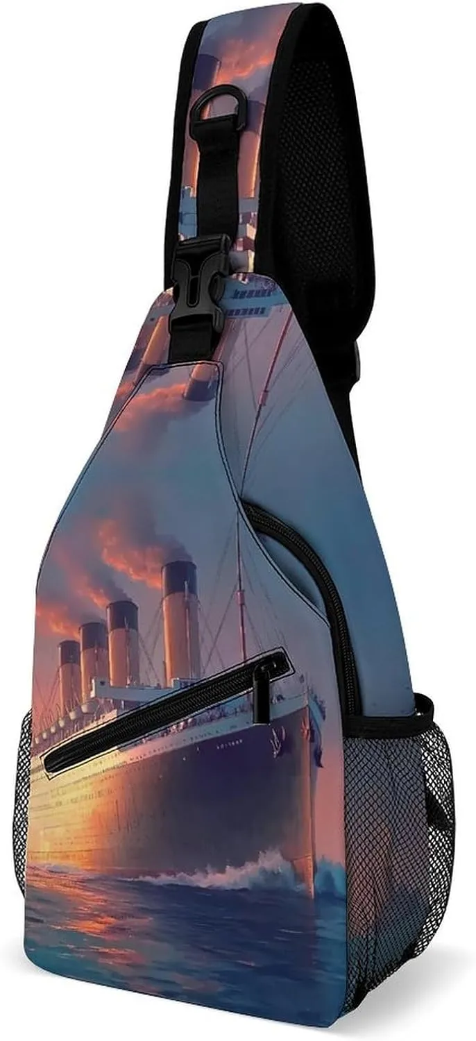 Titanic Sailing Ship on The Sunset Chest Bag for Men Backpack Crossbody Sling Bags Travel Daypack for Outdoors Hiking