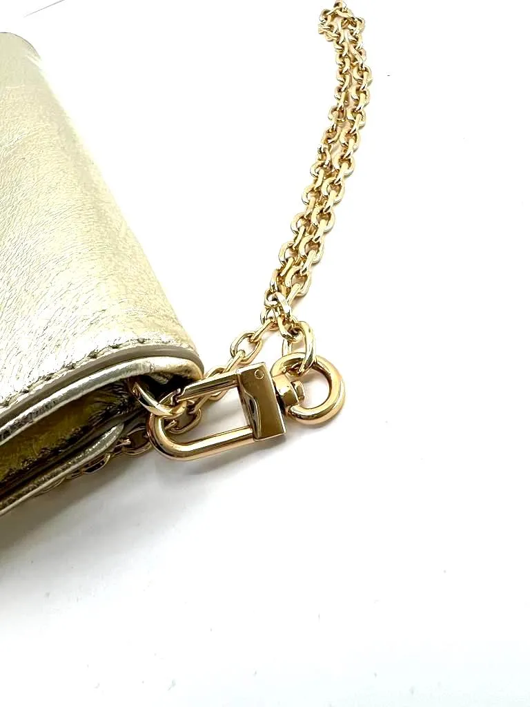 TORY BURCH METALLIC GOLD LEATHER ENVELOPE CLUTCH CHAIN BAG