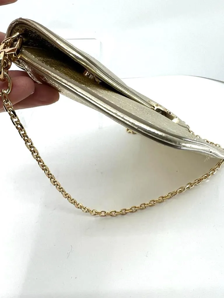 TORY BURCH METALLIC GOLD LEATHER ENVELOPE CLUTCH CHAIN BAG
