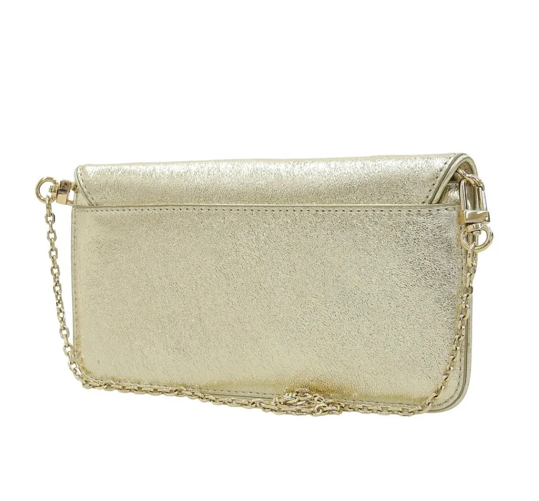TORY BURCH METALLIC GOLD LEATHER ENVELOPE CLUTCH CHAIN BAG